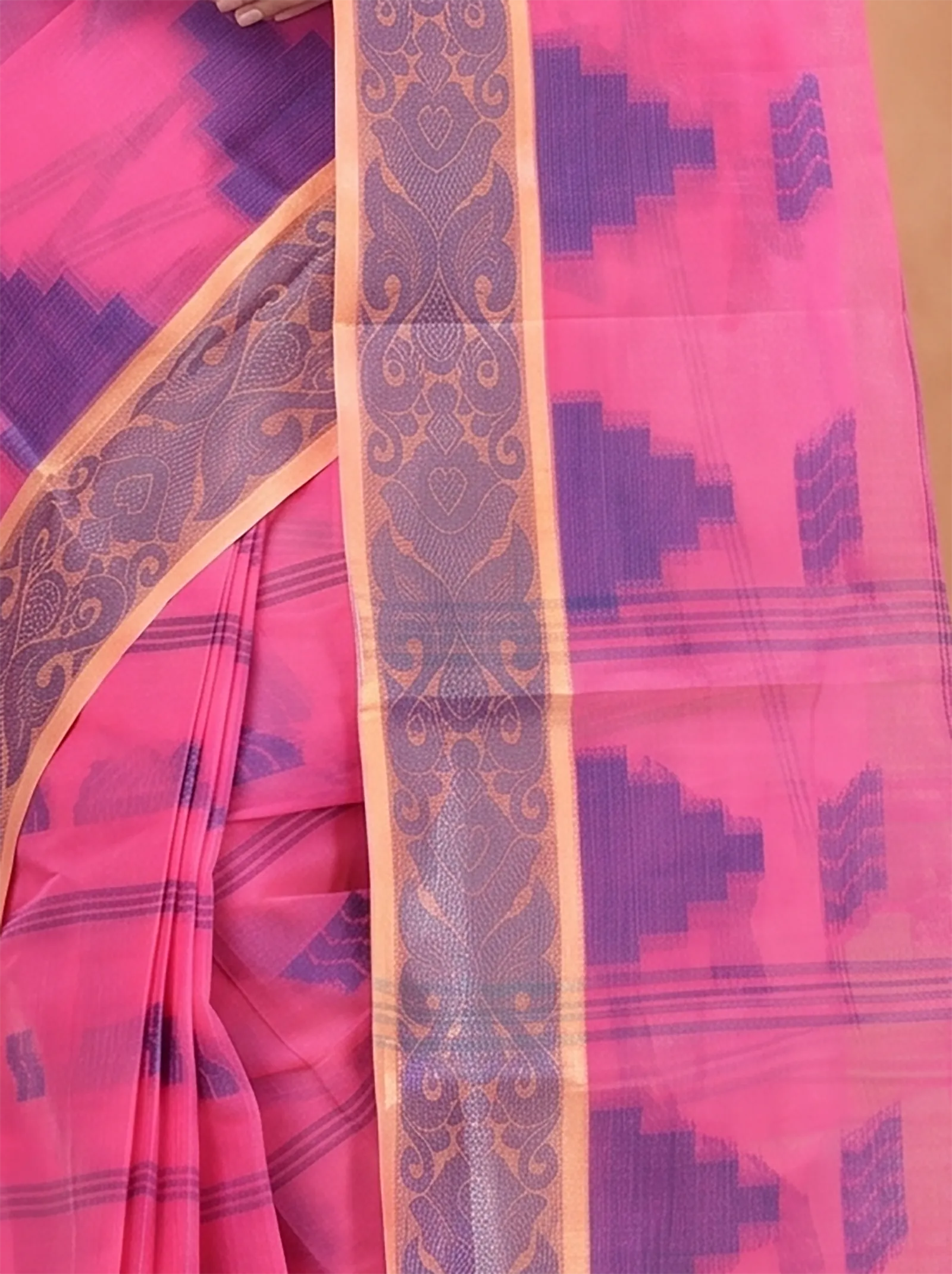 DipDiya Pure Cotton  Traditional Bengali Pink Artisan Crafted Kamala Desiging Tant Saree