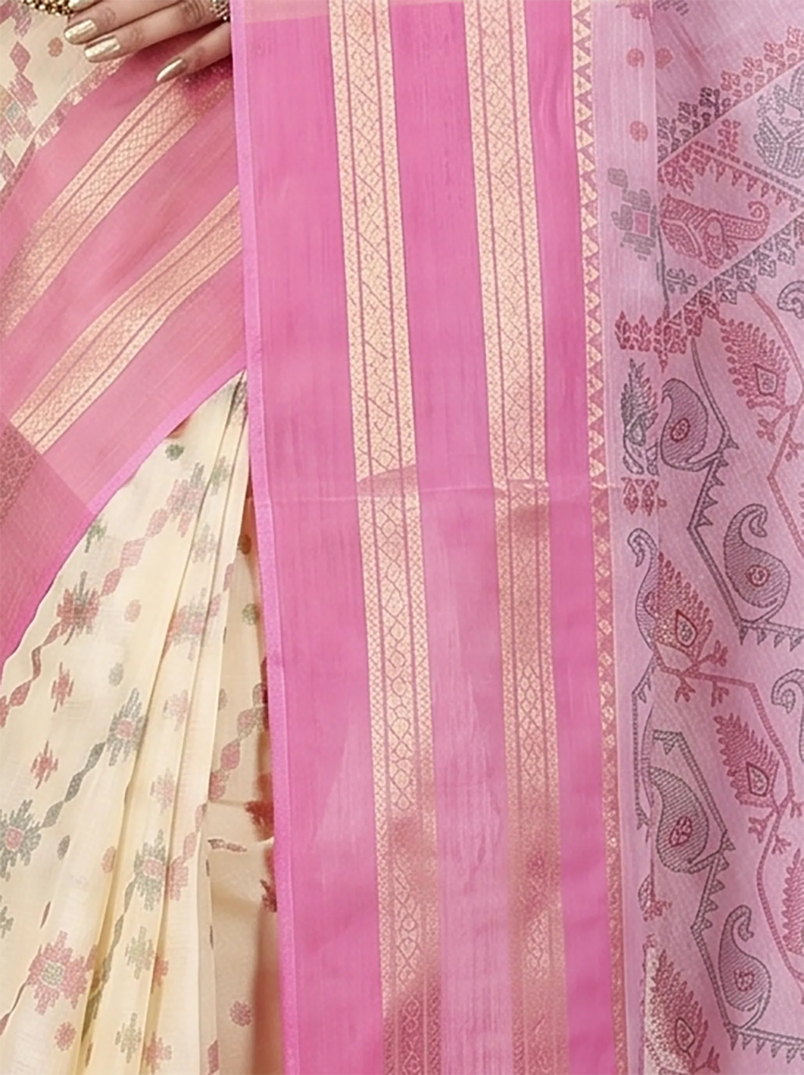 DipDiya Pure Cotton  Traditional Bengali Pink Artisan Crafted Rashi Print Printed Tant Saree