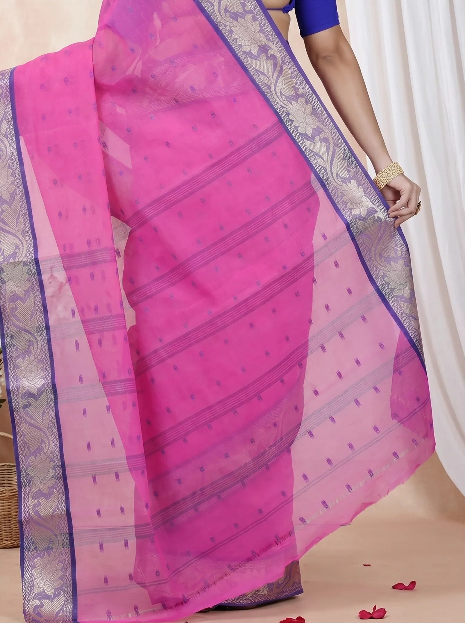 DipDiya Pure Cotton  Traditional Bengali Pink Artisan Crafted Unnati Tant Saree
