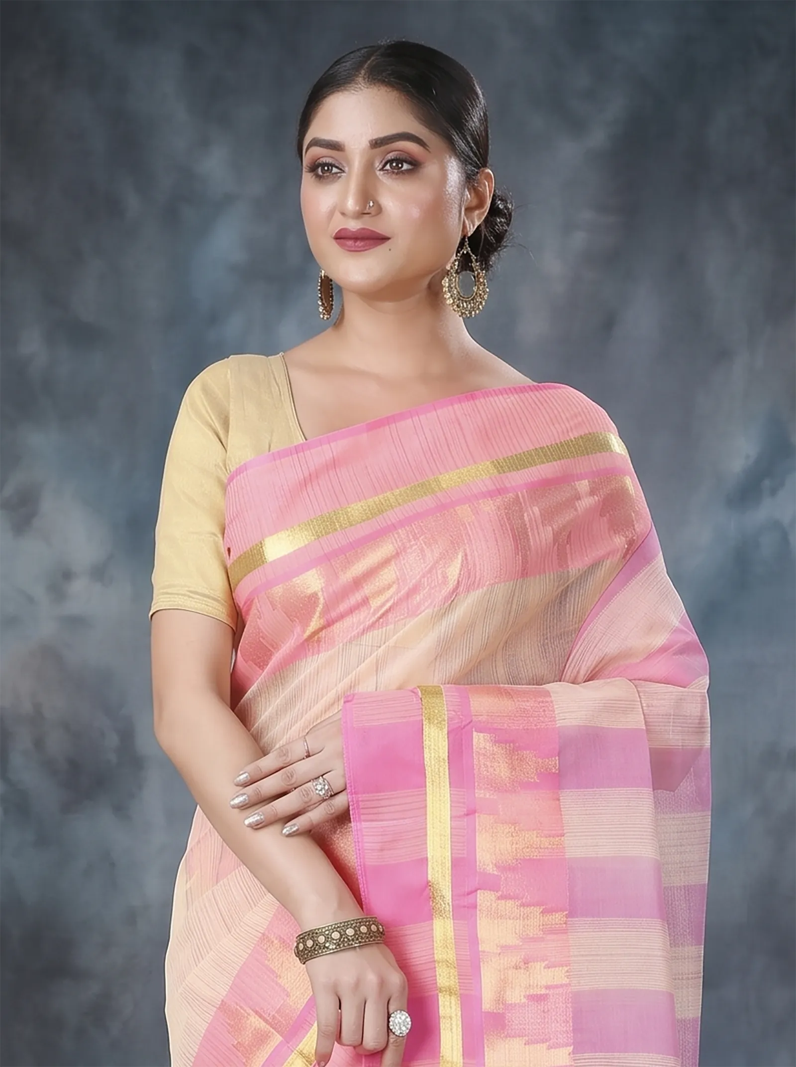 DipDiya Pure Cotton  Traditional Bengali Pink Artisan Crafted Vrinda Tant Saree