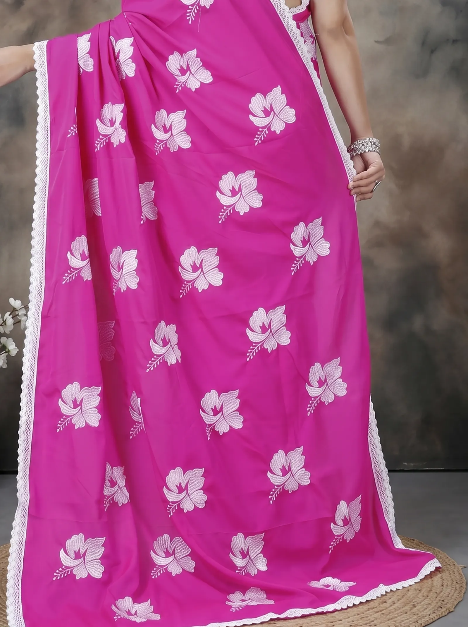 DipDiya Pure Cotton  Traditional Bengali Pink White Artisan Crafted Teru Handloom Saree