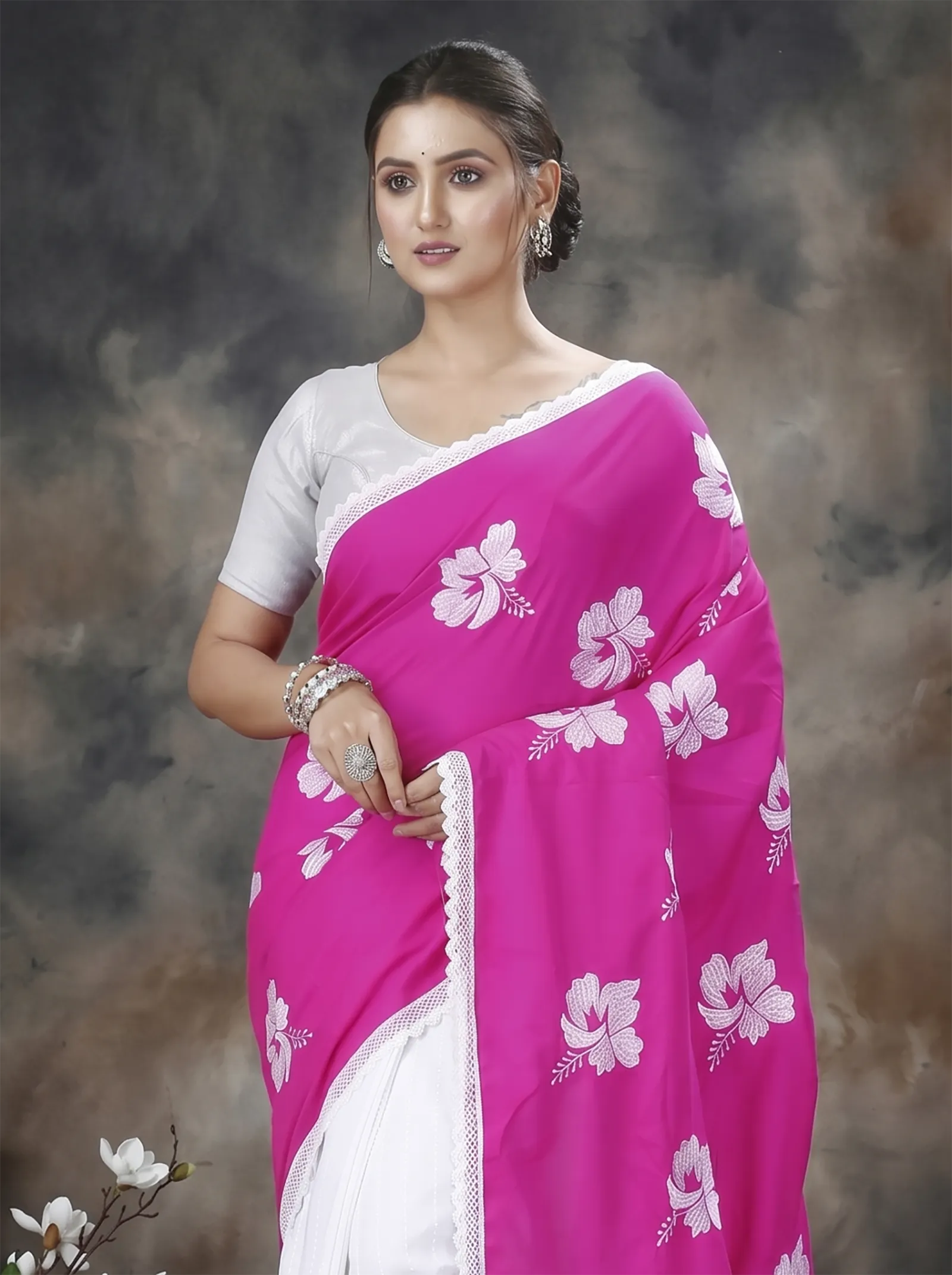 DipDiya Pure Cotton  Traditional Bengali Pink White Artisan Crafted Teru Handloom Saree