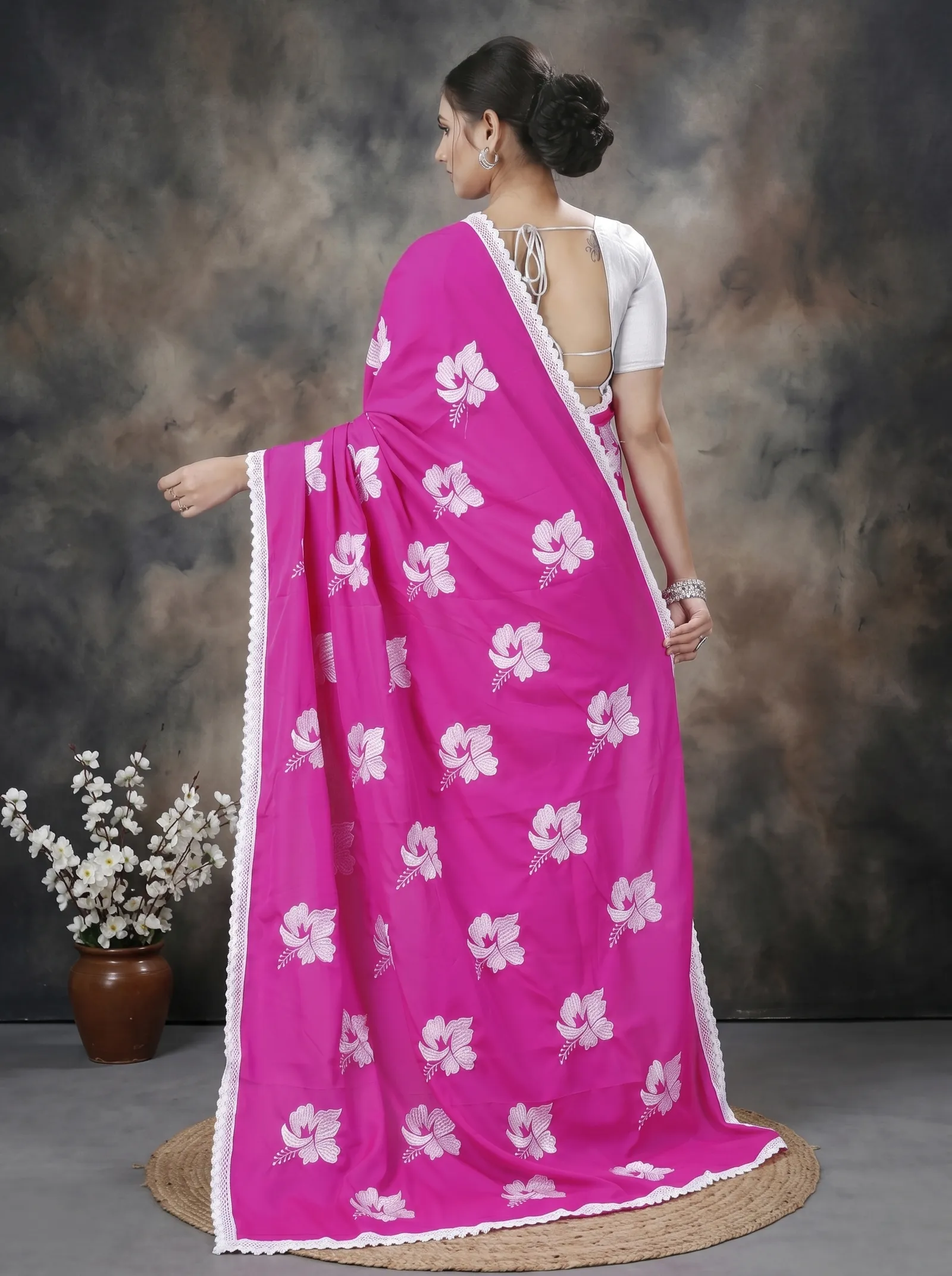 DipDiya Pure Cotton  Traditional Bengali Pink White Artisan Crafted Teru Handloom Saree