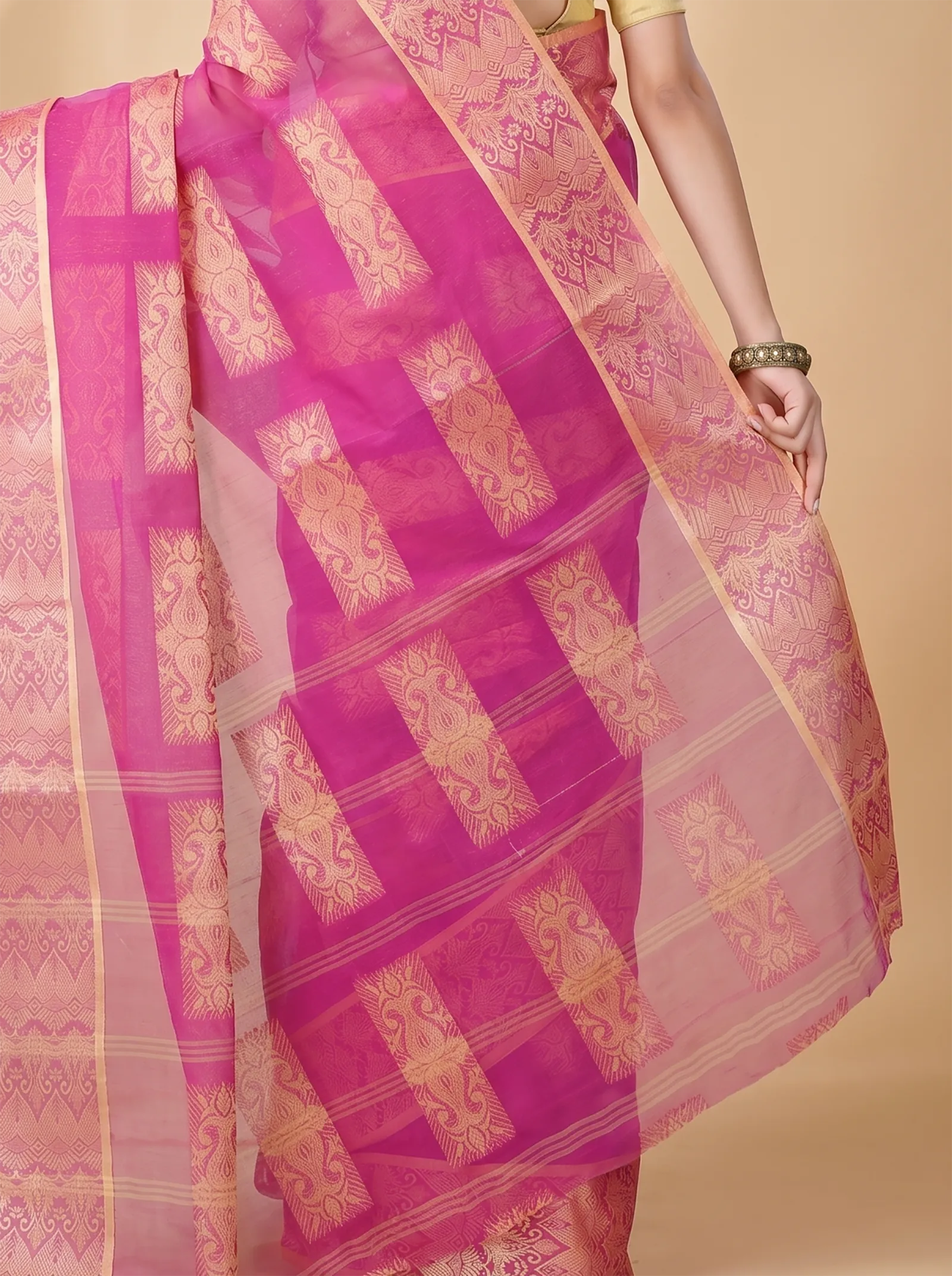 DipDiya Pure Cotton  Traditional Bengali Purple Artisan Crafted Strip Suparna Tant Saree