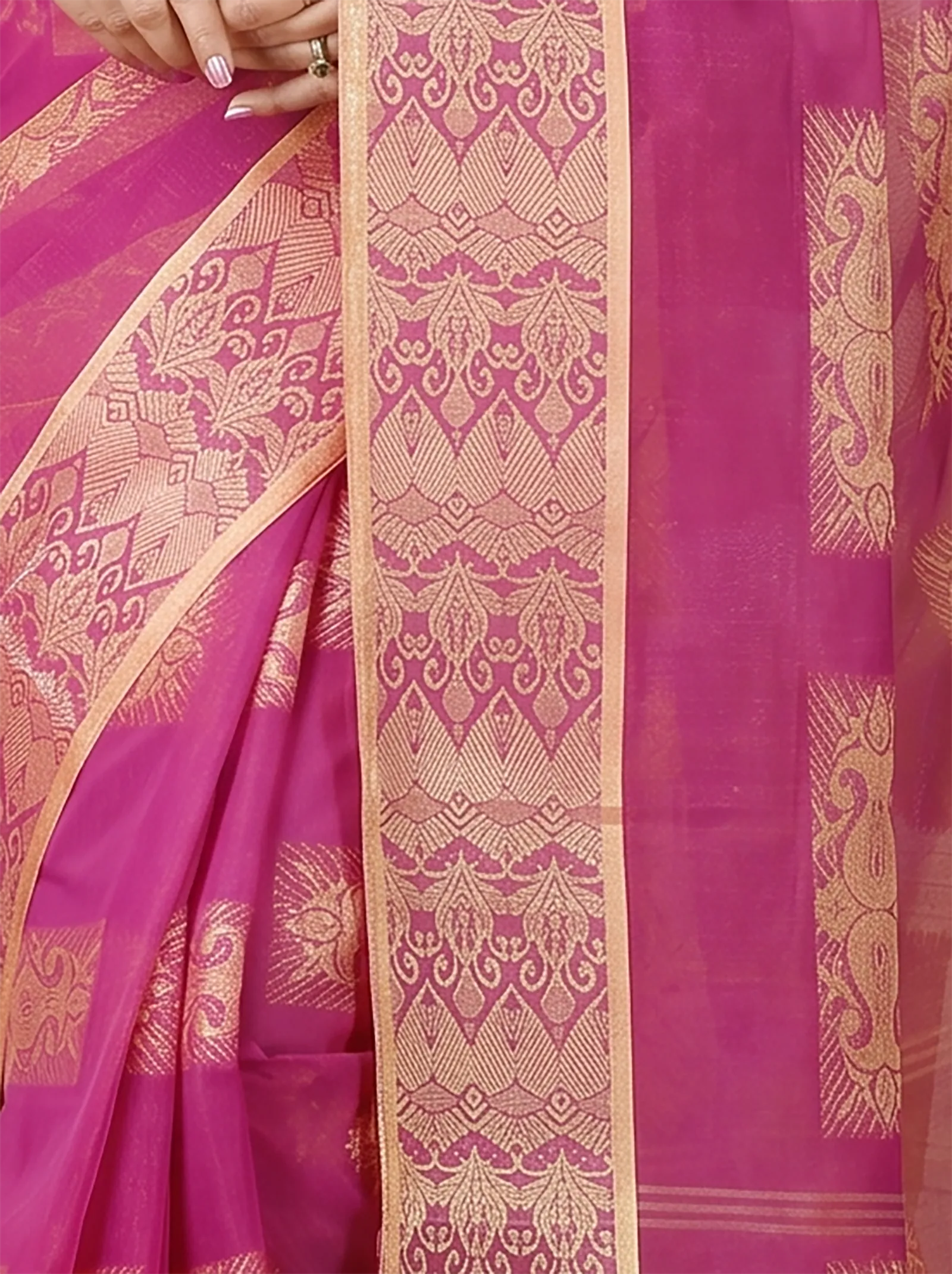 DipDiya Pure Cotton  Traditional Bengali Purple Artisan Crafted Strip Suparna Tant Saree