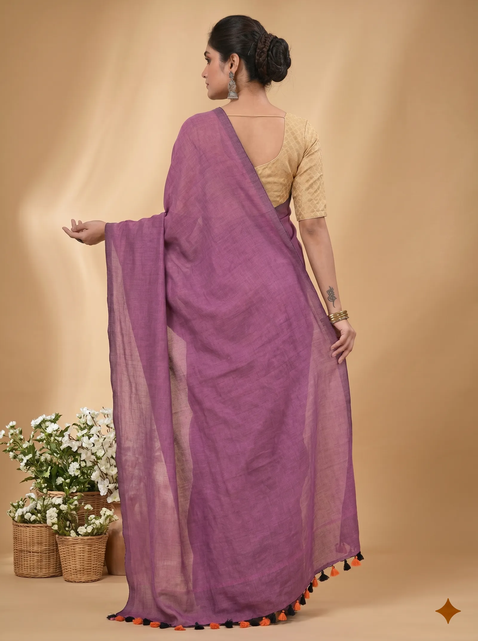DipDiya Pure Cotton  Traditional Bengali Purple Artisan Crafted ThanKhadi Handloom Saree