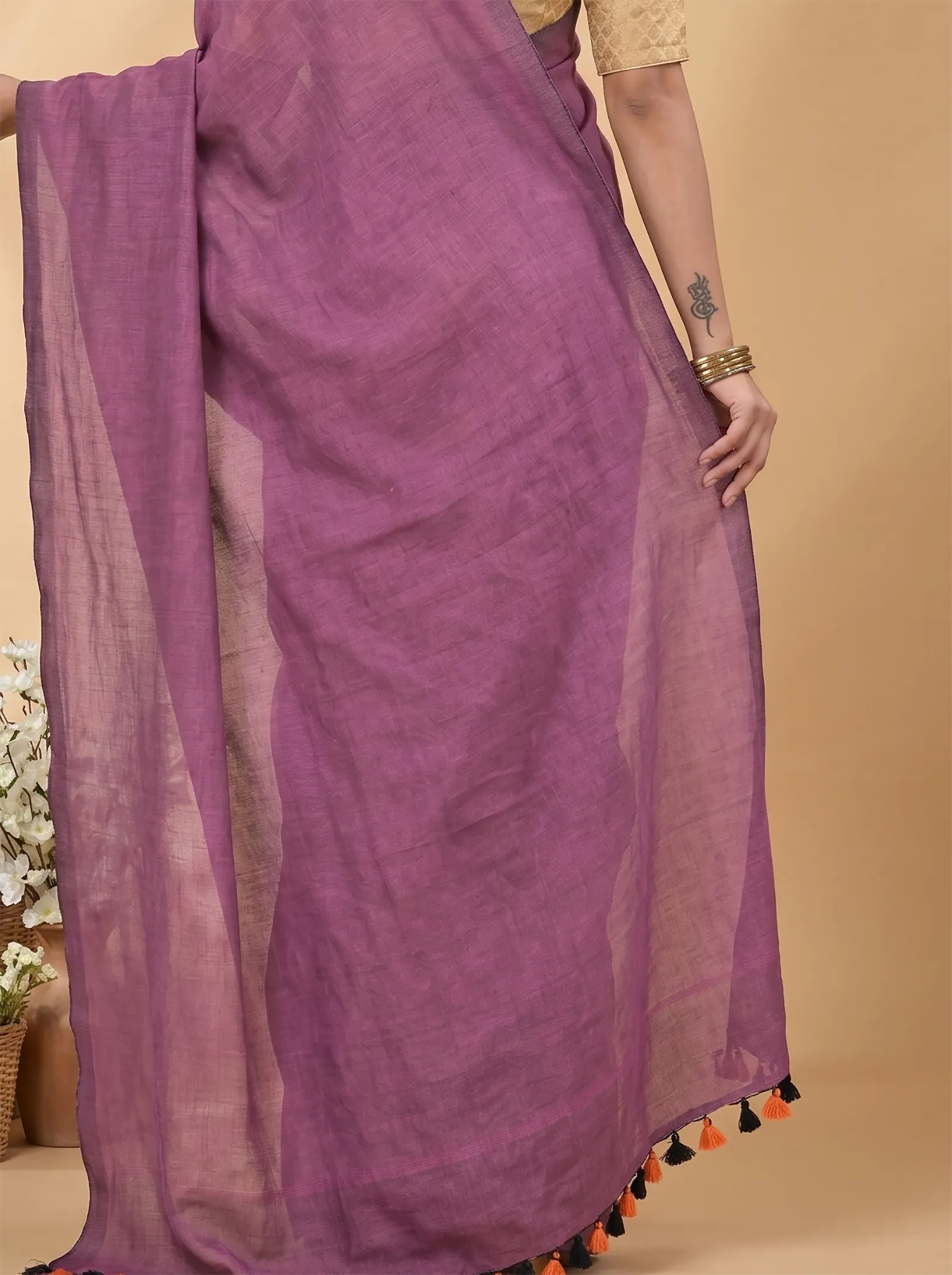 DipDiya Pure Cotton  Traditional Bengali Purple Artisan Crafted ThanKhadi Handloom Saree
