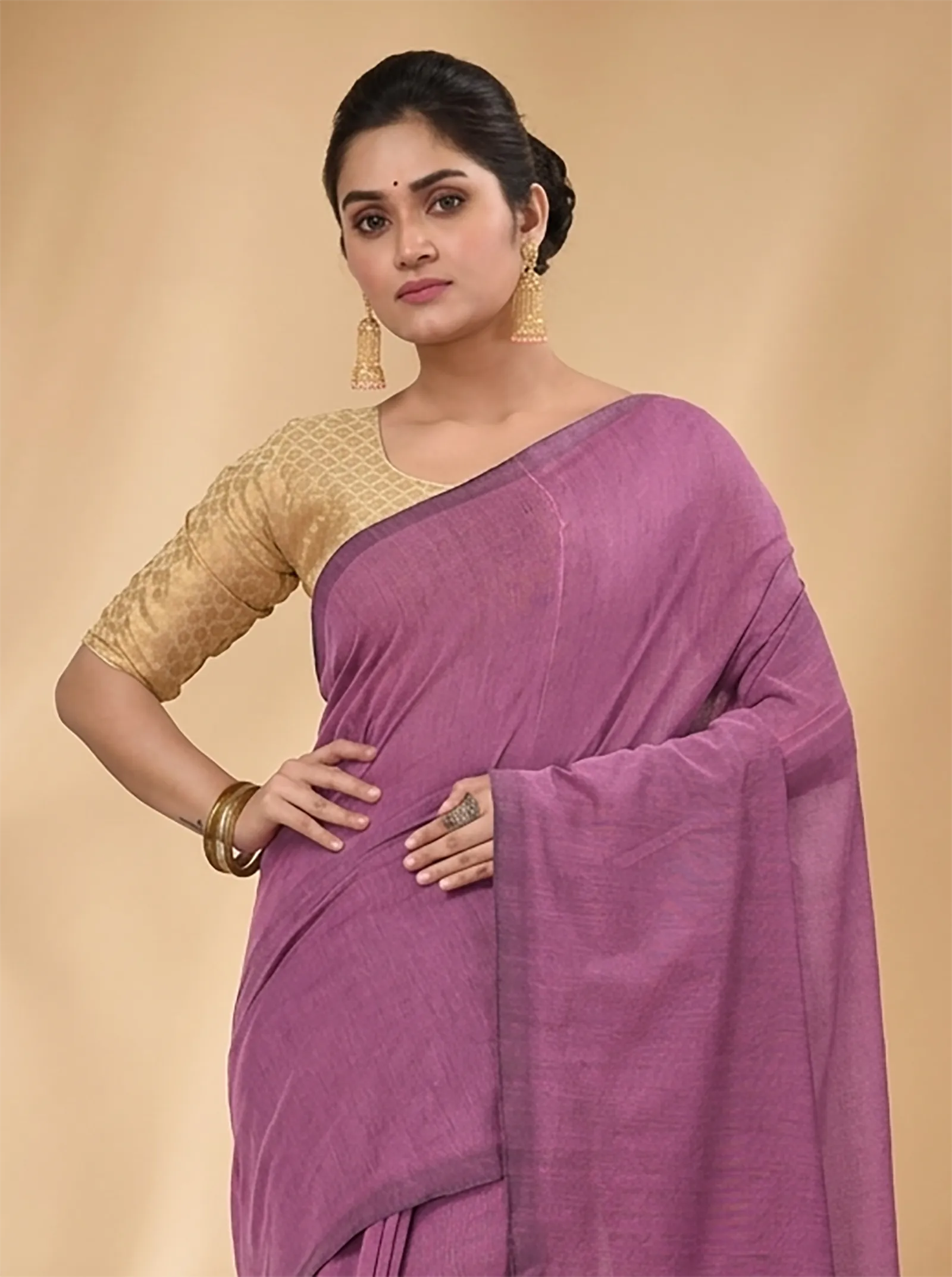 DipDiya Pure Cotton  Traditional Bengali Purple Artisan Crafted ThanKhadi Handloom Saree