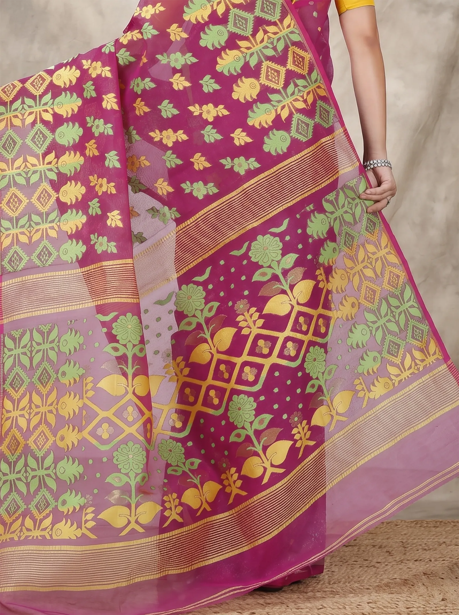 DipDiya Pure Cotton  Traditional Bengali Purple Artisan Crafted Urmila Jamdani Saree