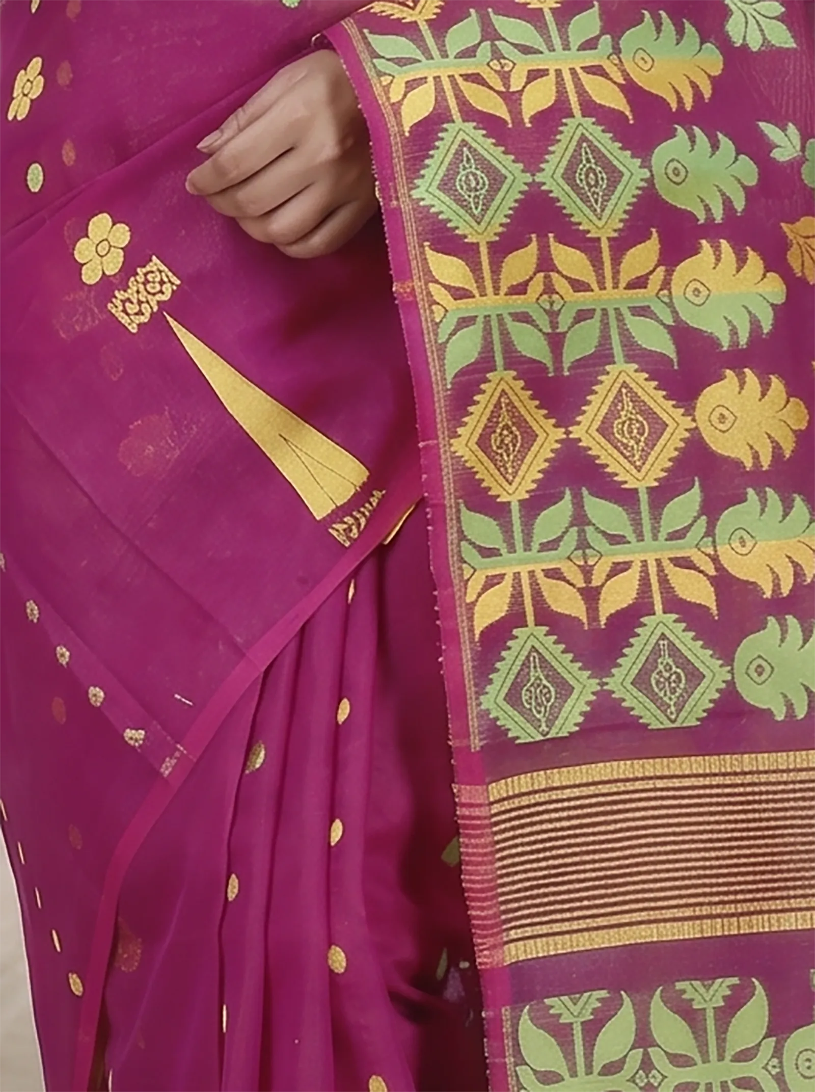 DipDiya Pure Cotton  Traditional Bengali Purple Artisan Crafted Urmila Jamdani Saree