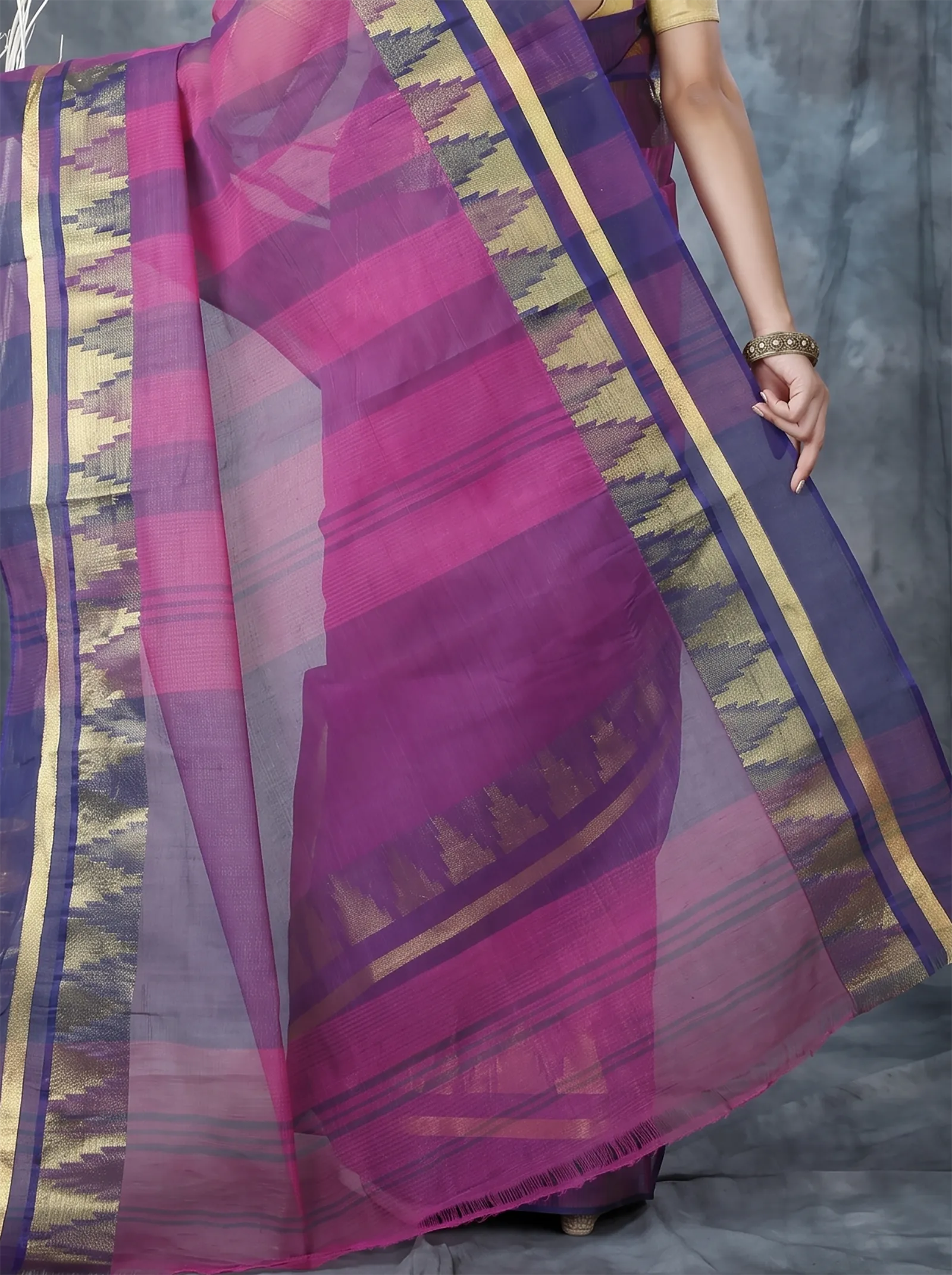 DipDiya Pure Cotton  Traditional Bengali Purple Artisan Crafted Vrinda Tant Saree