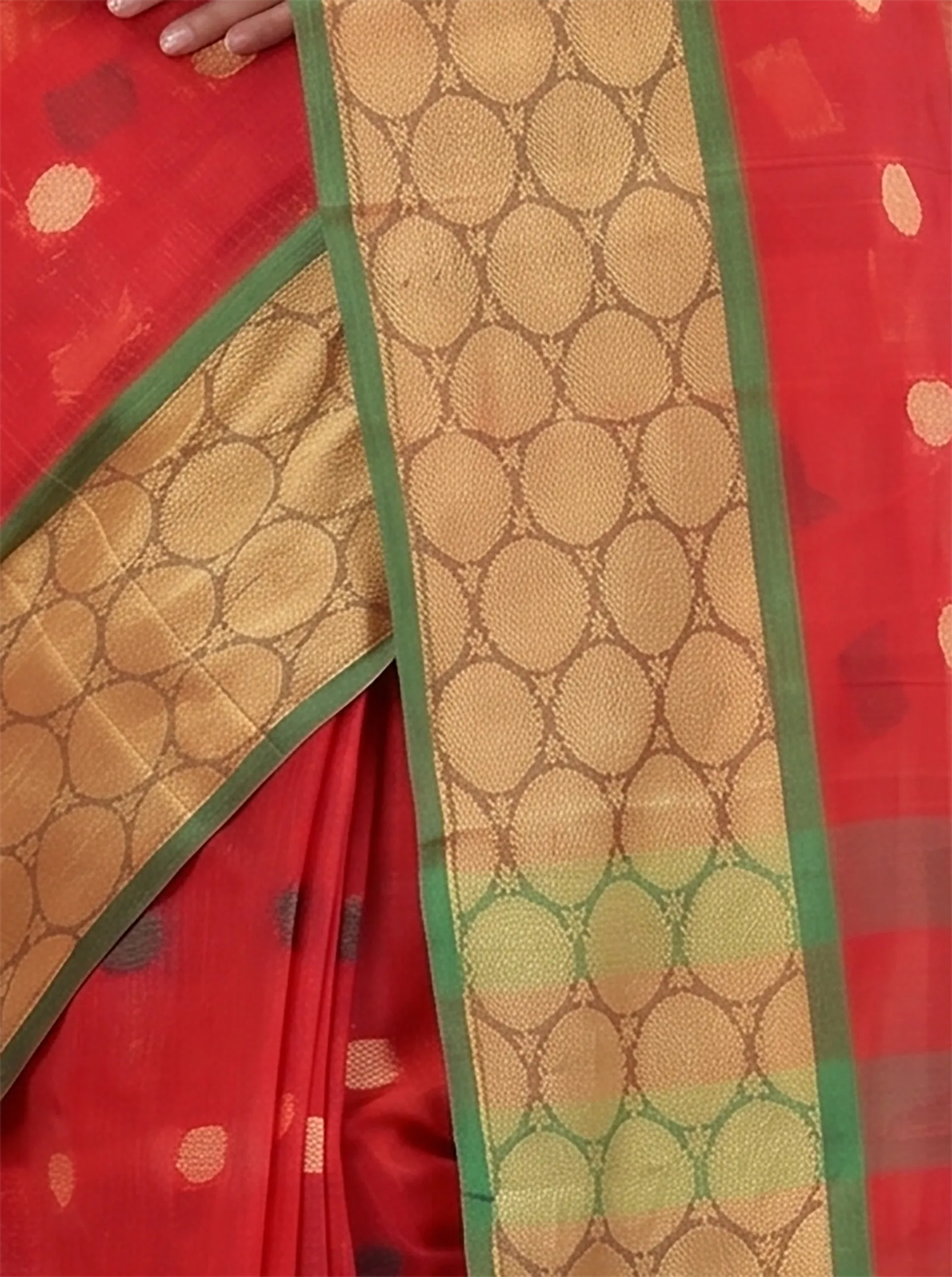 DipDiya Pure Cotton  Traditional Bengali Red Artisan Crafted Ganga Jamuna Tant Saree
