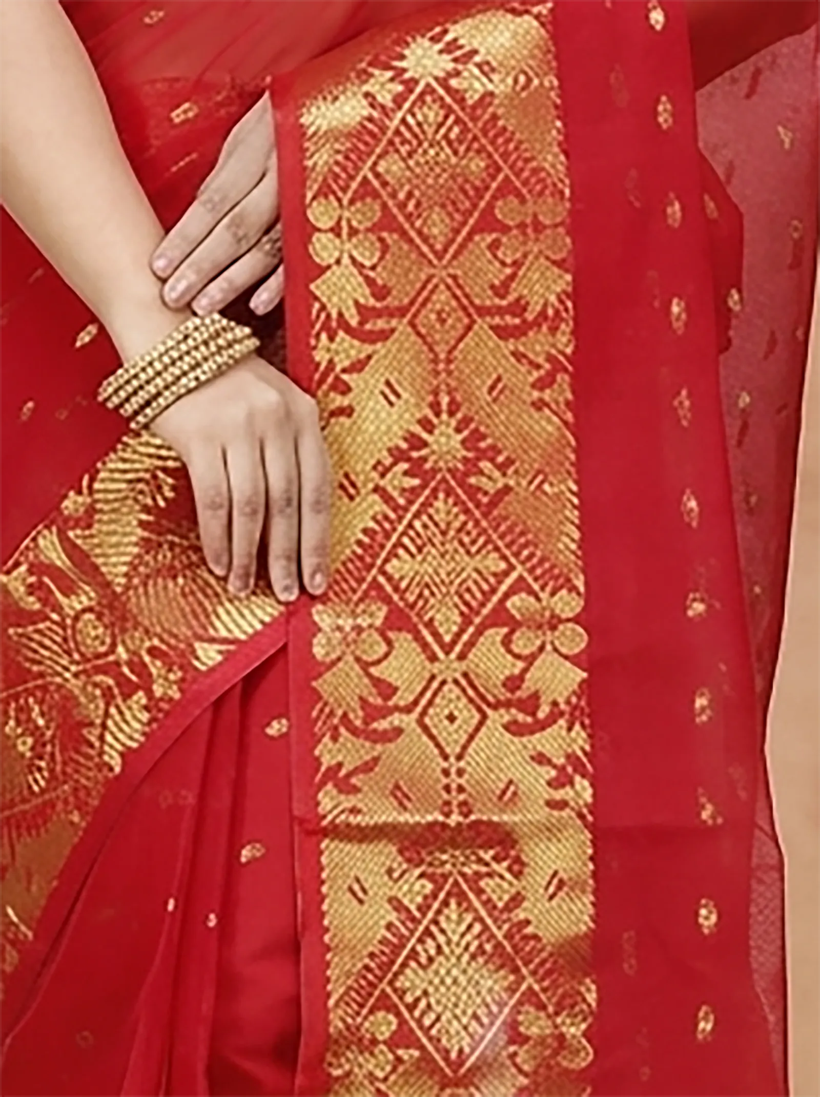 DipDiya Pure Cotton  Traditional Bengali Red Artisan Crafted Gopa Tant Saree