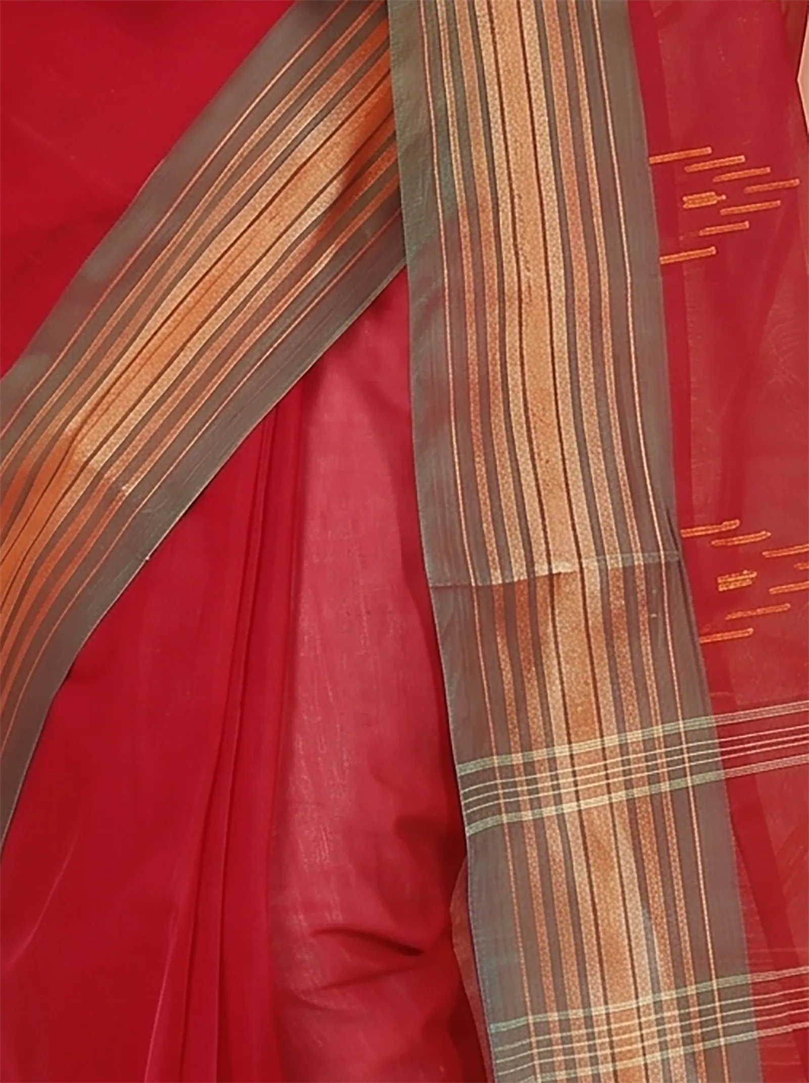 DipDiya Pure Cotton  Traditional Bengali Red Artisan Crafted Naman Tant Saree