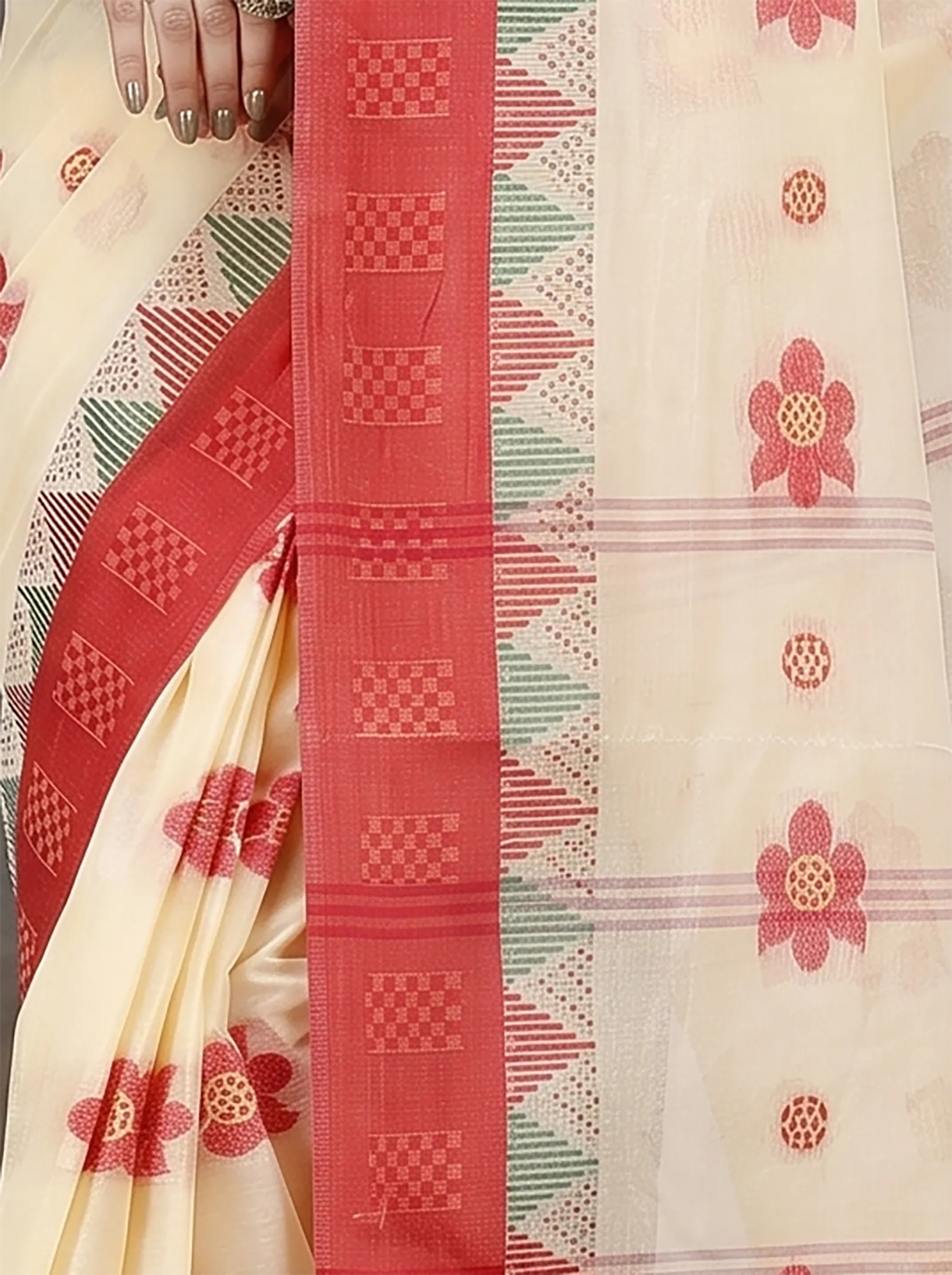 DipDiya Pure Cotton  Traditional Bengali Red Artisan Crafted Palasful Tant Saree