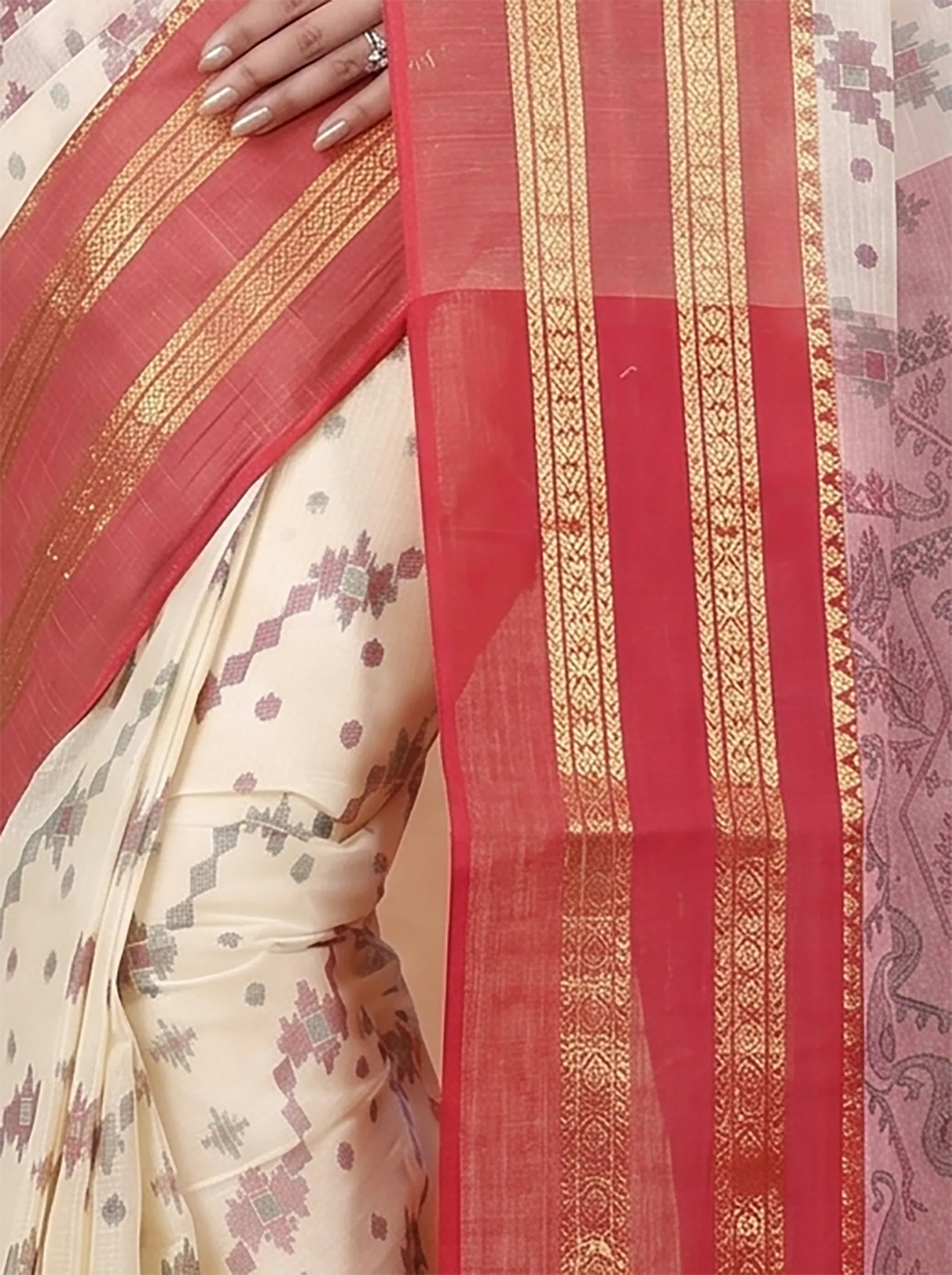 DipDiya Pure Cotton  Traditional Bengali Red Artisan Crafted Rashi Print Printed Tant Saree