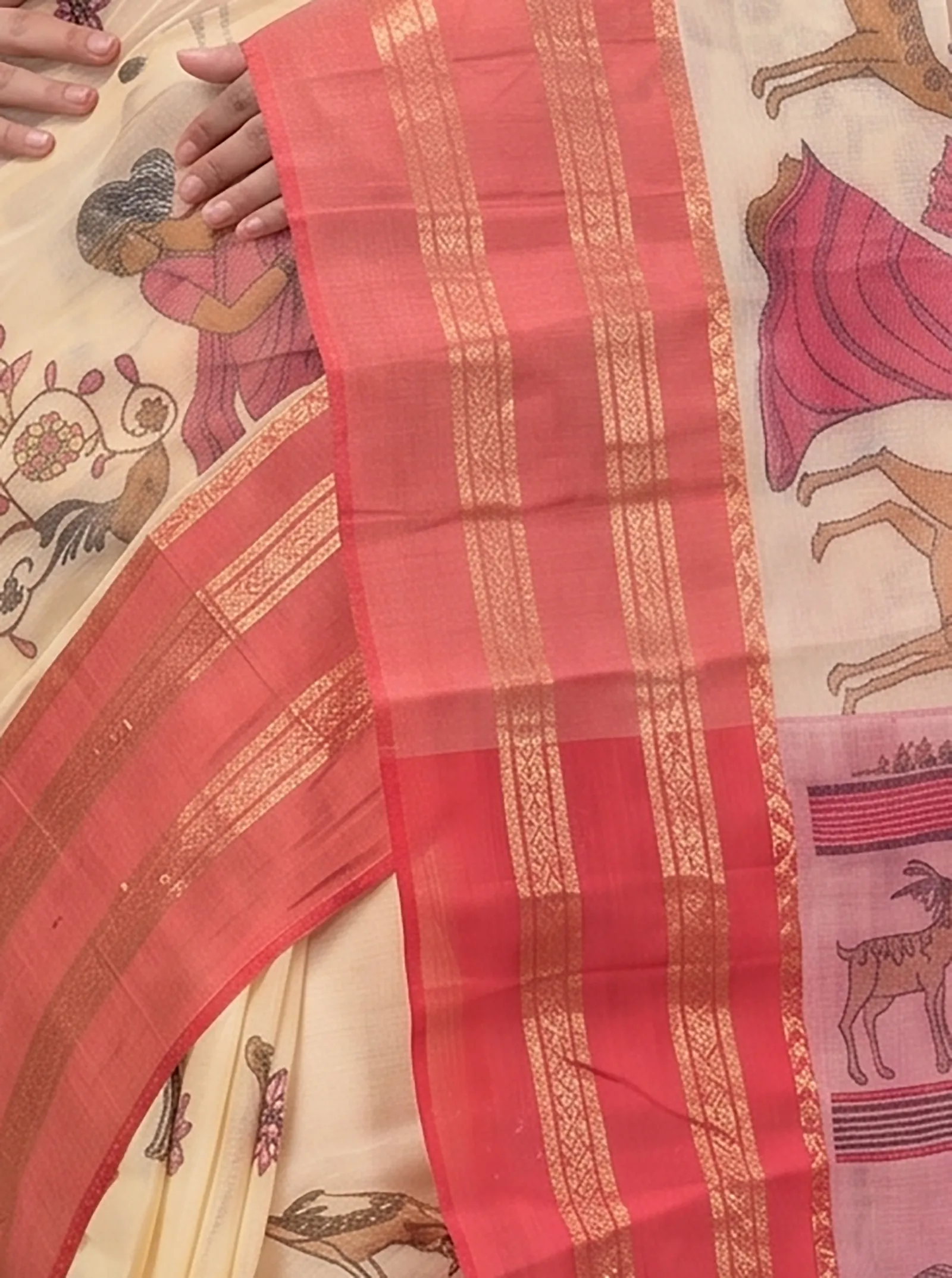 DipDiya Pure Cotton  Traditional Bengali Red Artisan Crafted Sakuntala Printed Tant Saree