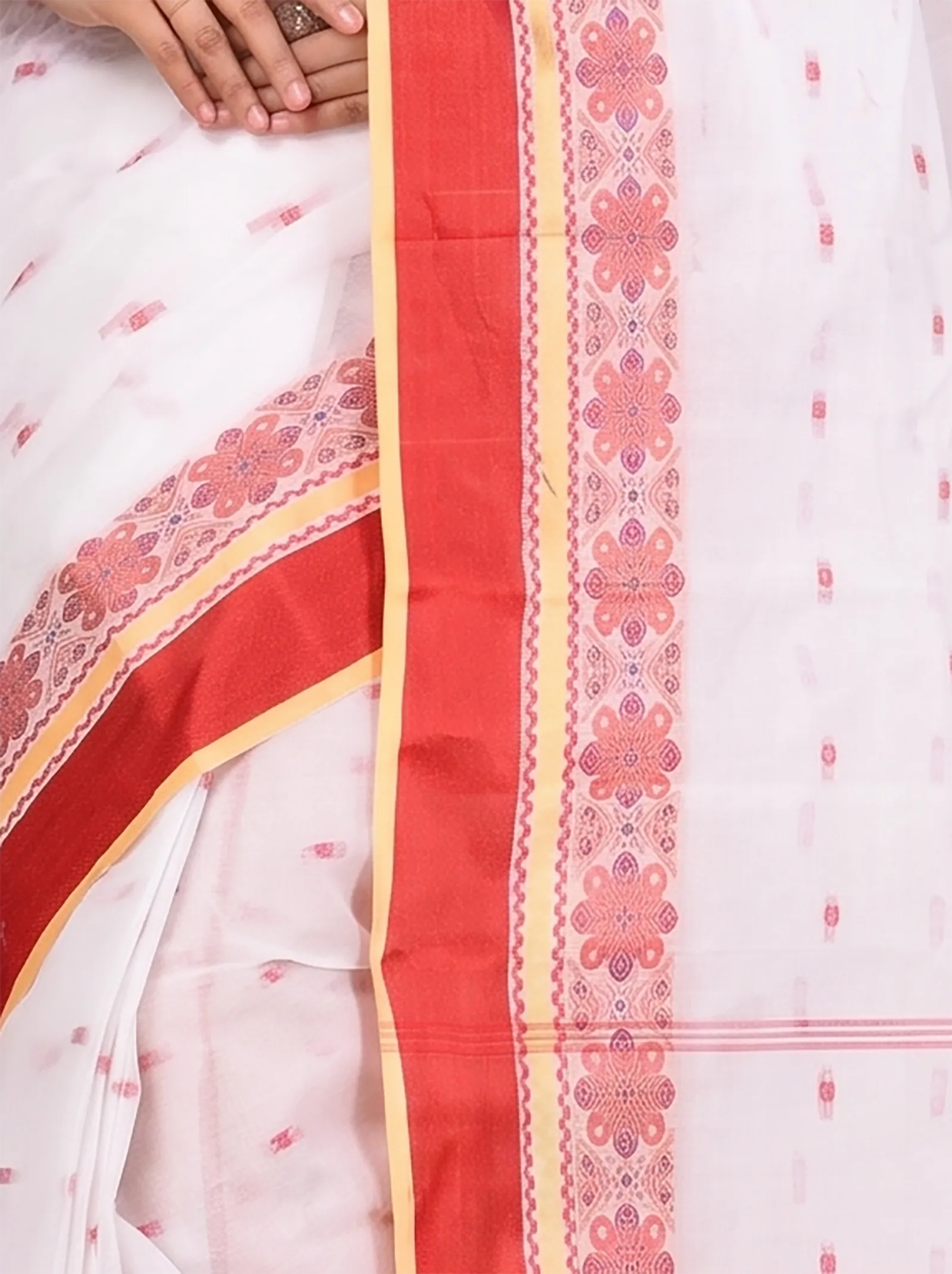 DipDiya Pure Cotton  Traditional Bengali Red Artisan Crafted Velvet Par Tant Saree
