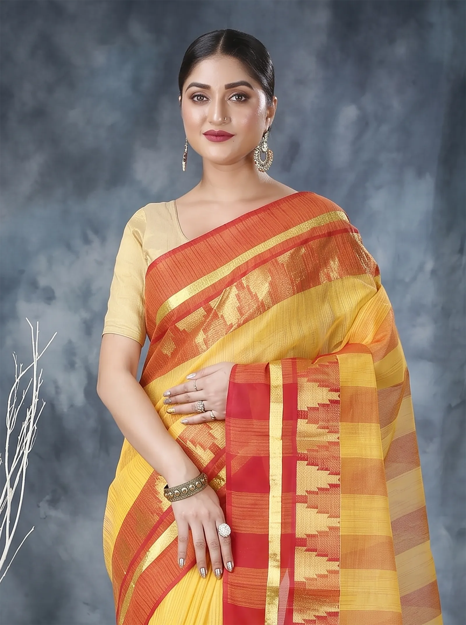 DipDiya Pure Cotton  Traditional Bengali Red Artisan Crafted Vrinda Tant Saree