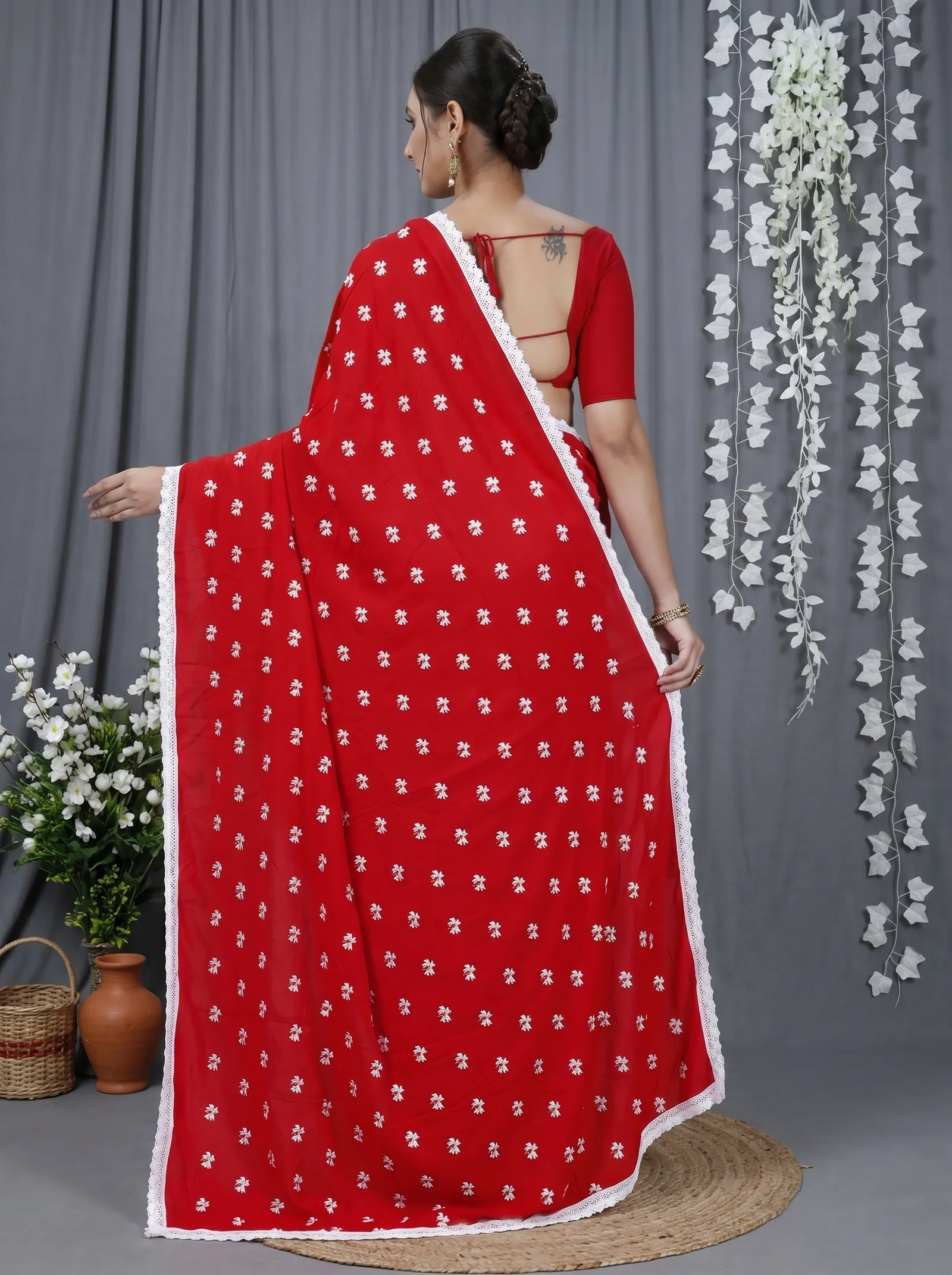DipDiya Pure Cotton  Traditional Bengali Red White Artisan Crafted LalPori Handloom Saree