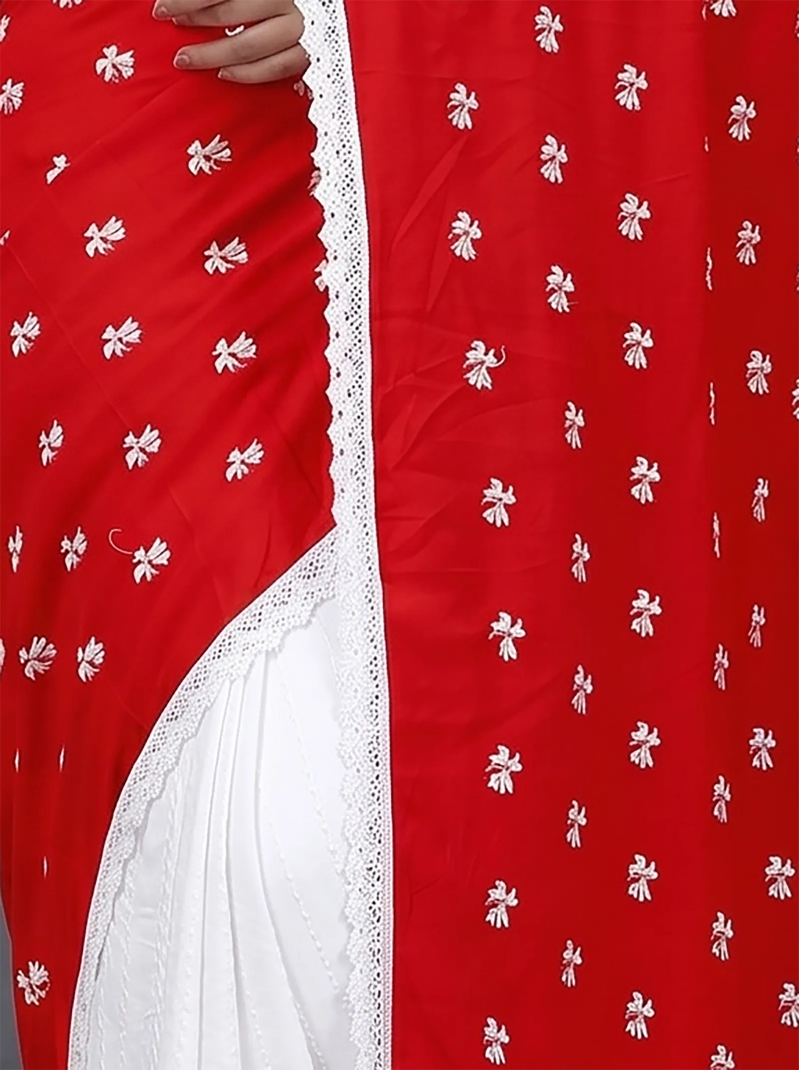 DipDiya Pure Cotton  Traditional Bengali Red White Artisan Crafted LalPori Handloom Saree