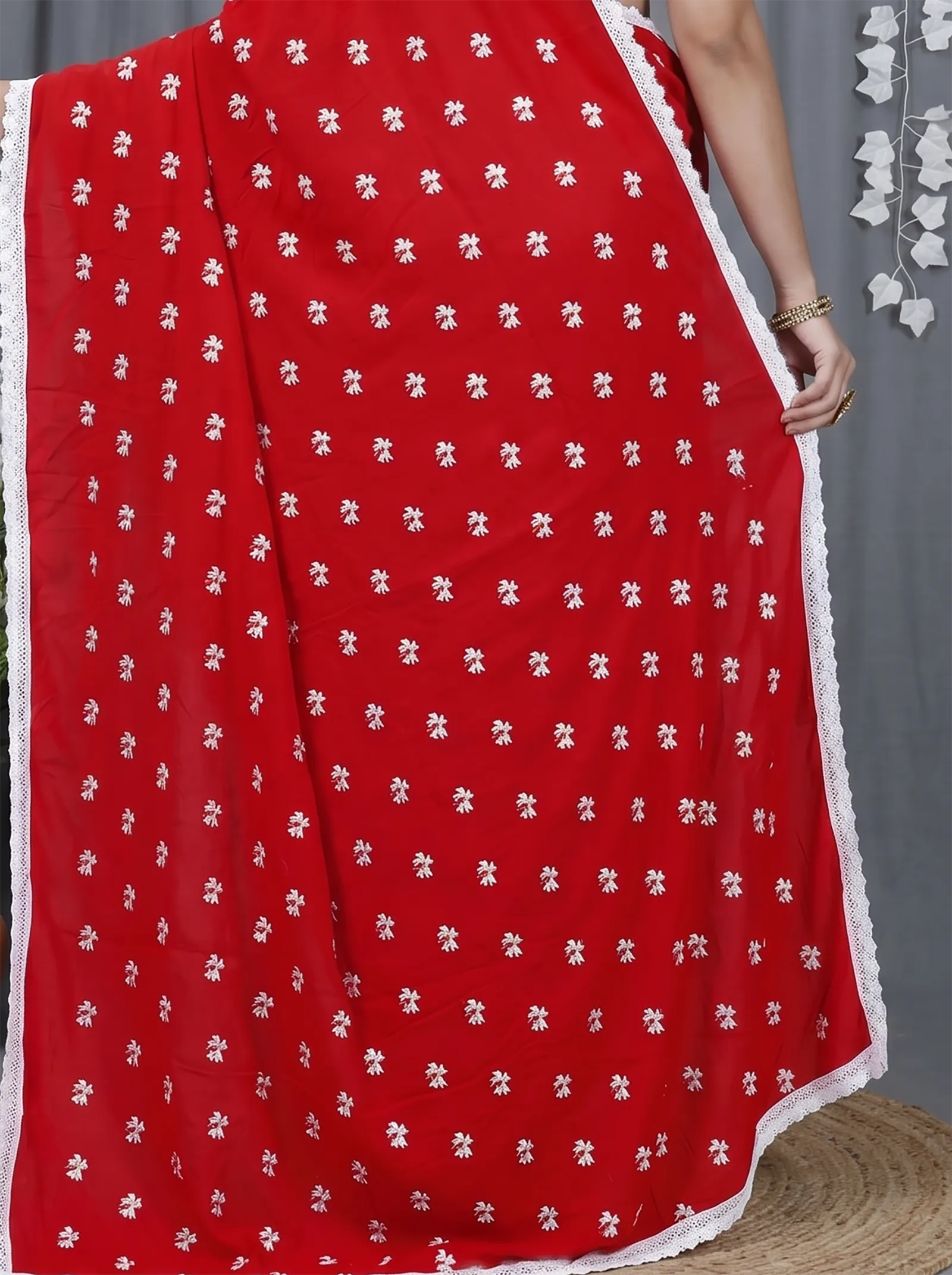 DipDiya Pure Cotton  Traditional Bengali Red White Artisan Crafted LalPori Handloom Saree