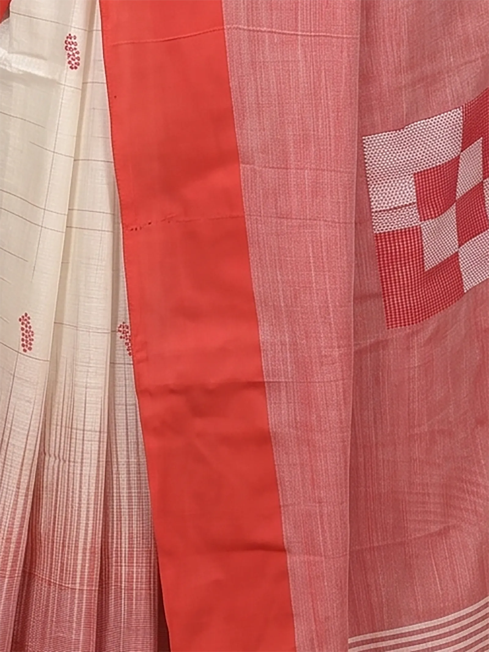 DipDiya Pure Cotton  Traditional Bengali Red White Artisan Crafted Soumon Kotki Saree