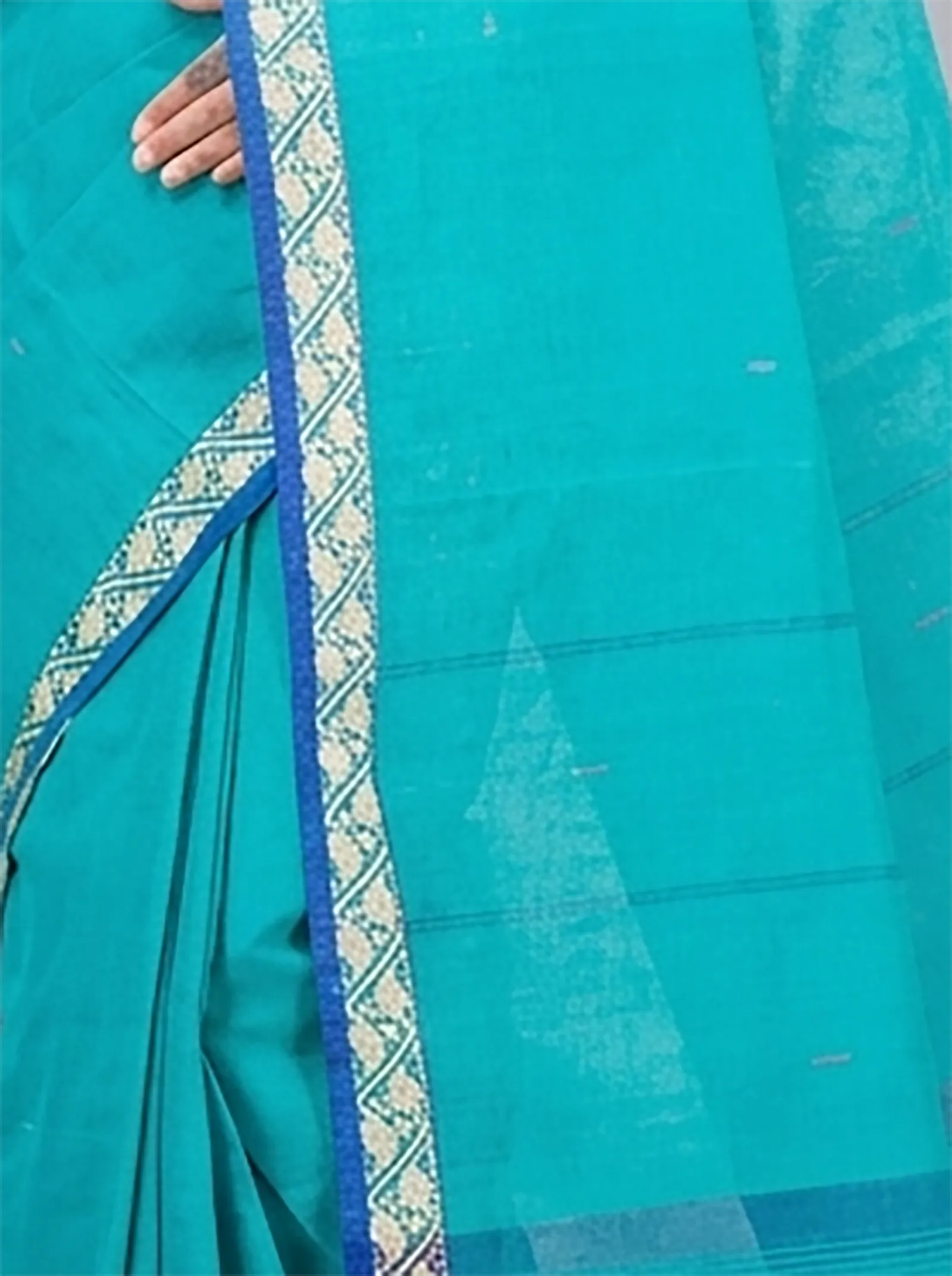 DipDiya Pure Cotton  Traditional Bengali See Blue Artisan Crafted Gaela Tant Saree
