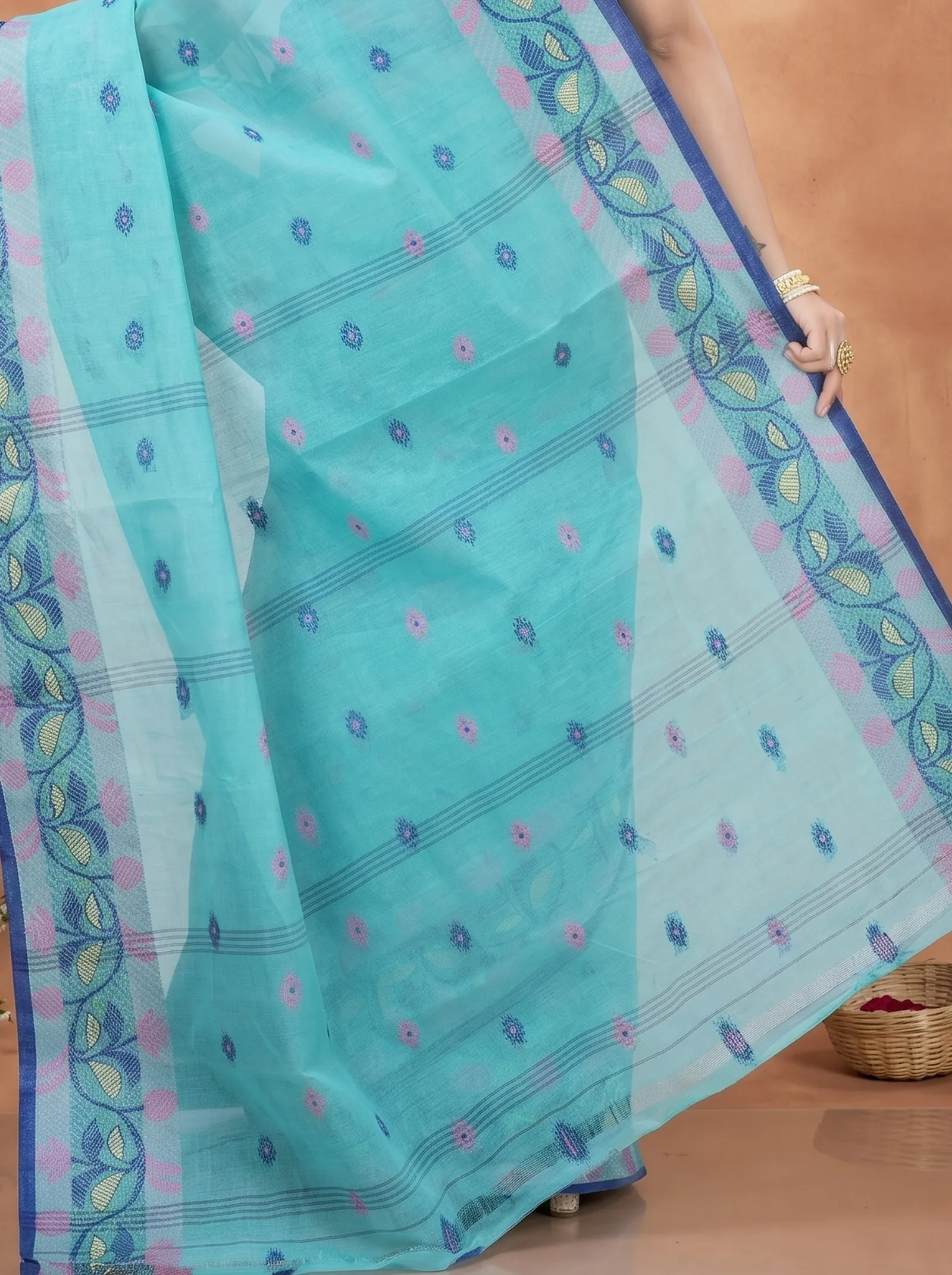 DipDiya Pure Cotton  Traditional Bengali See Green Artisan Crafted Govindi Tant Saree