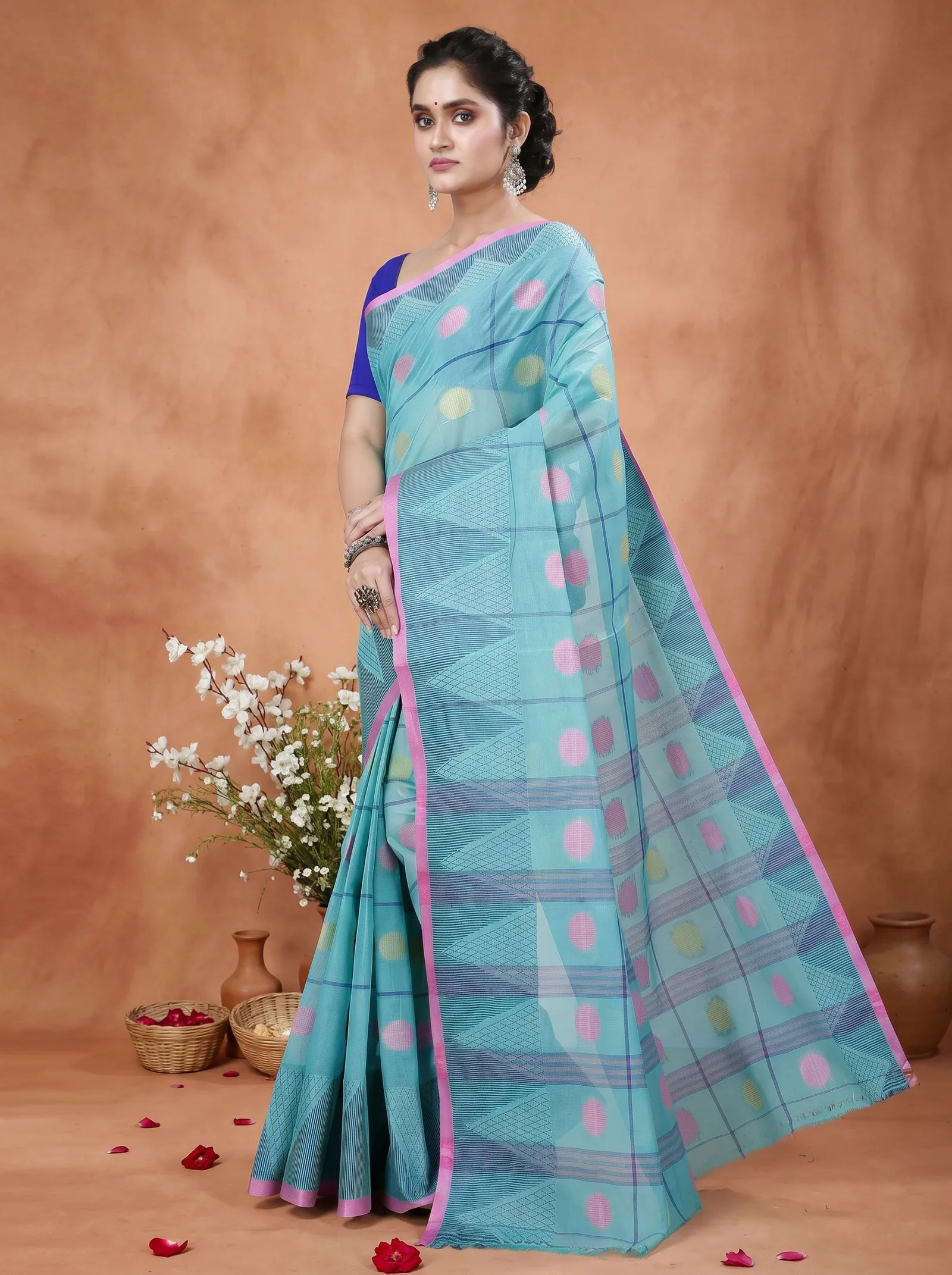 DipDiya Pure Cotton  Traditional Bengali See Green Artisan Crafted Rebeka Tant Saree
