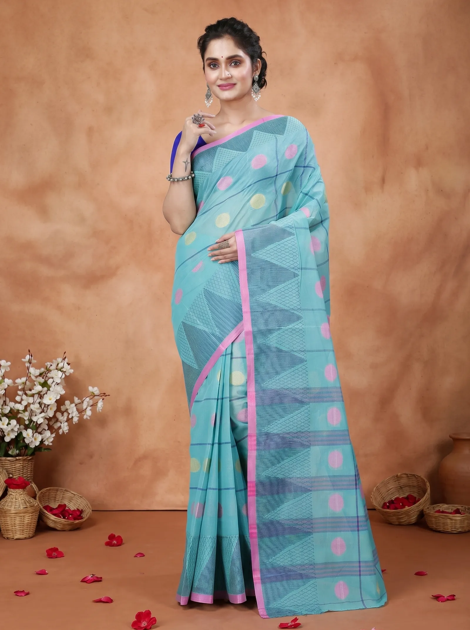 DipDiya Pure Cotton  Traditional Bengali See Green Artisan Crafted Rebeka Tant Saree