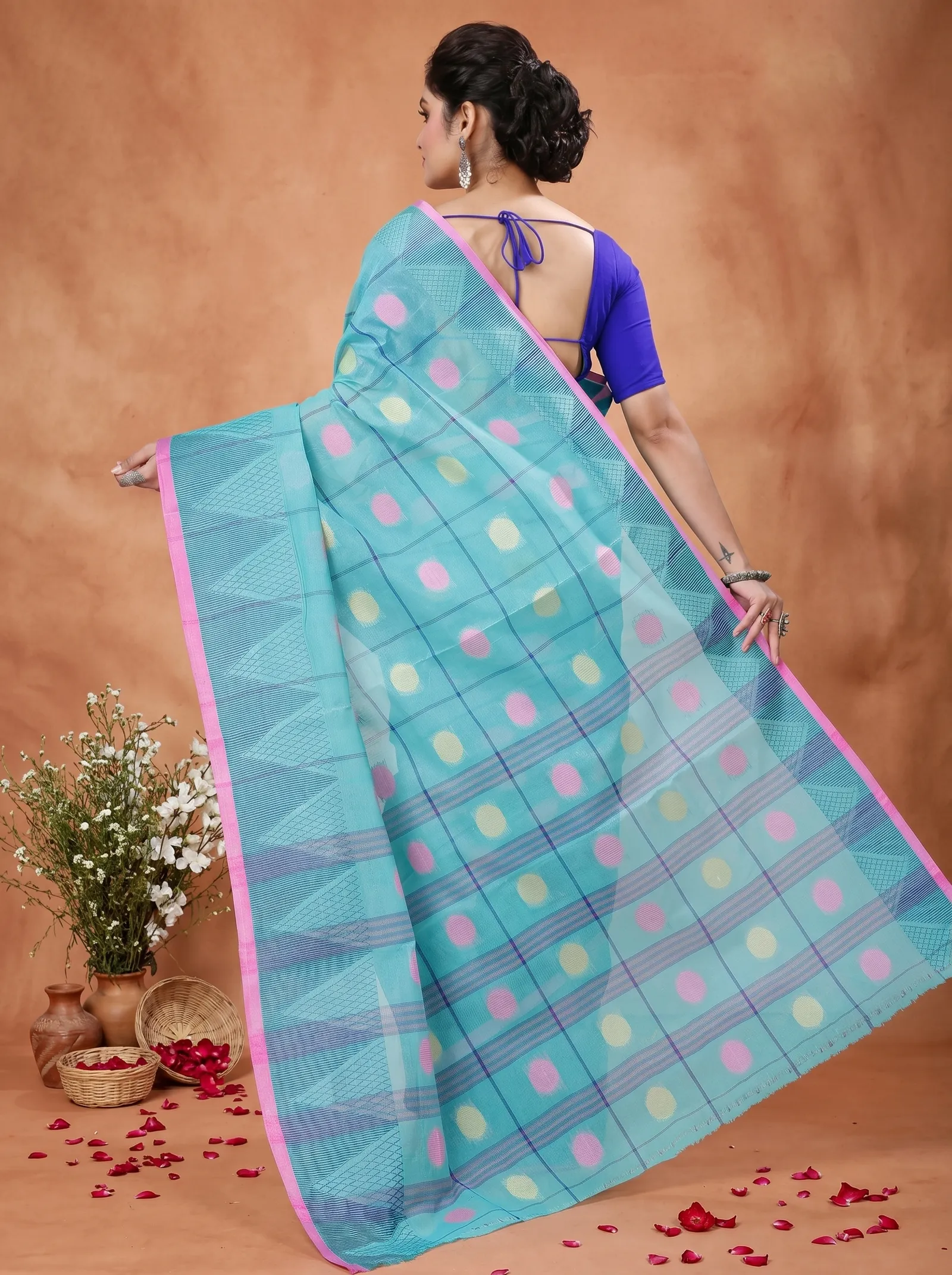DipDiya Pure Cotton  Traditional Bengali See Green Artisan Crafted Rebeka Tant Saree
