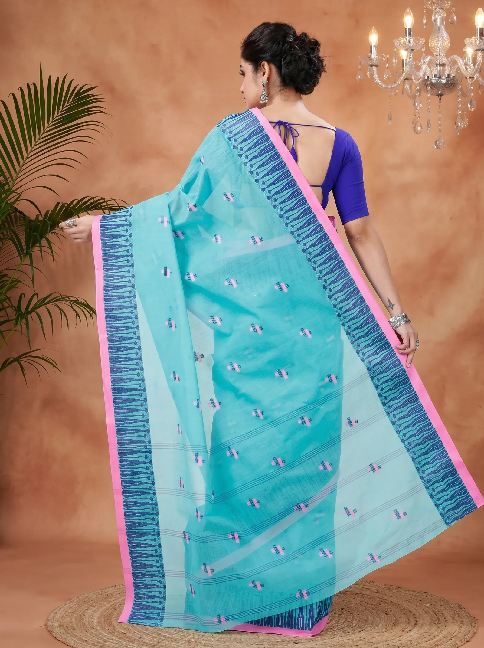 DipDiya Pure Cotton  Traditional Bengali See Green Artisan Crafted Simar Tant Saree