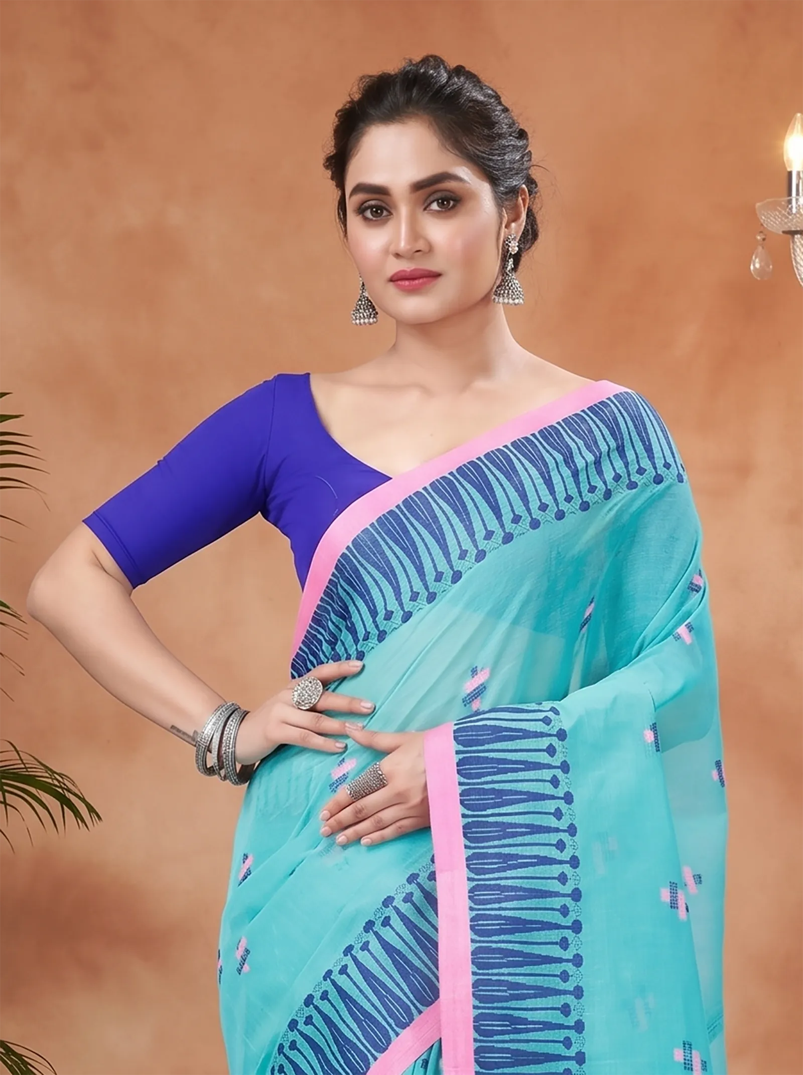 DipDiya Pure Cotton  Traditional Bengali See Green Artisan Crafted Simar Tant Saree