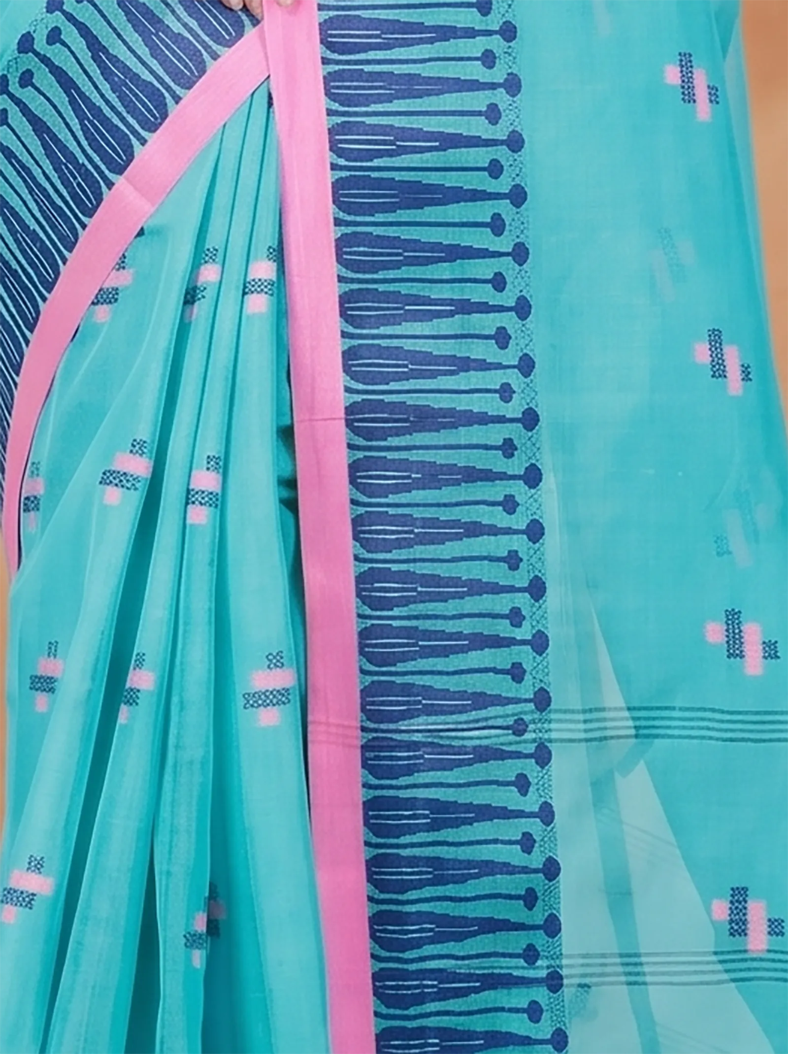 DipDiya Pure Cotton  Traditional Bengali See Green Artisan Crafted Simar Tant Saree