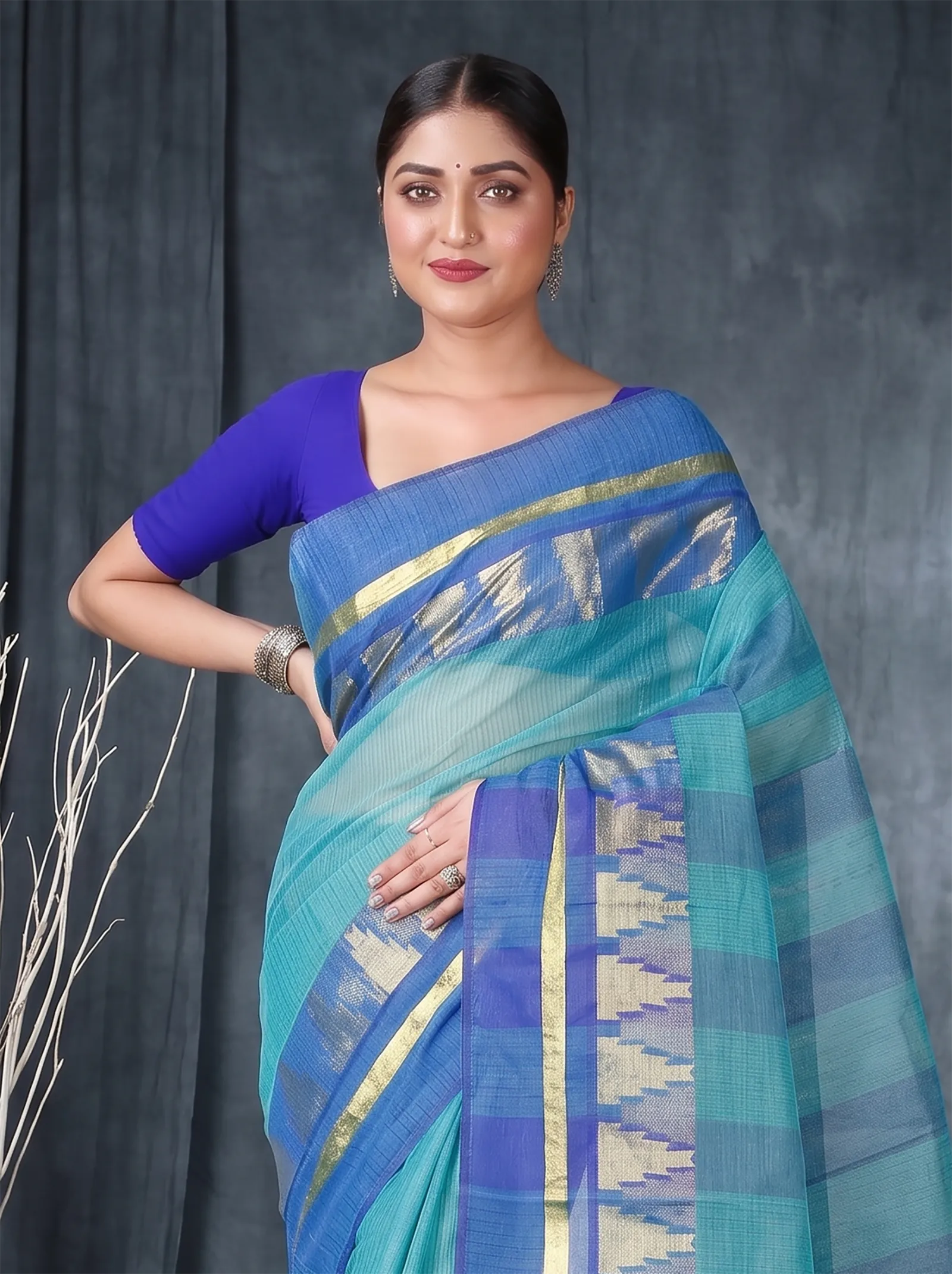 DipDiya Pure Cotton  Traditional Bengali See Green Artisan Crafted Vrinda Tant Saree