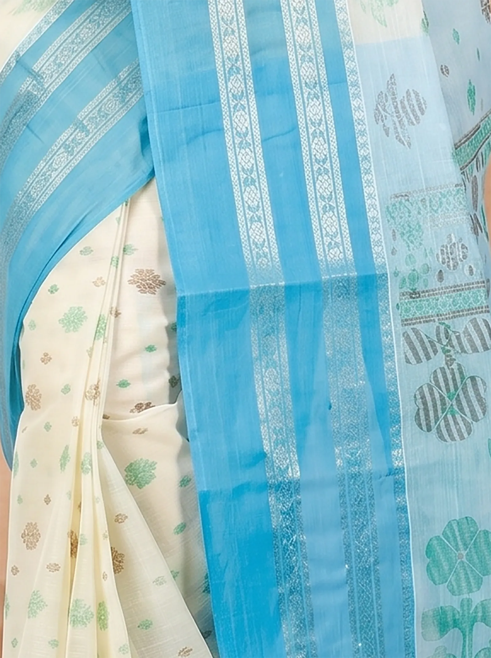 DipDiya Pure Cotton  Traditional Bengali Sky Blue Artisan Crafted FullBall Print Printed Tant Saree