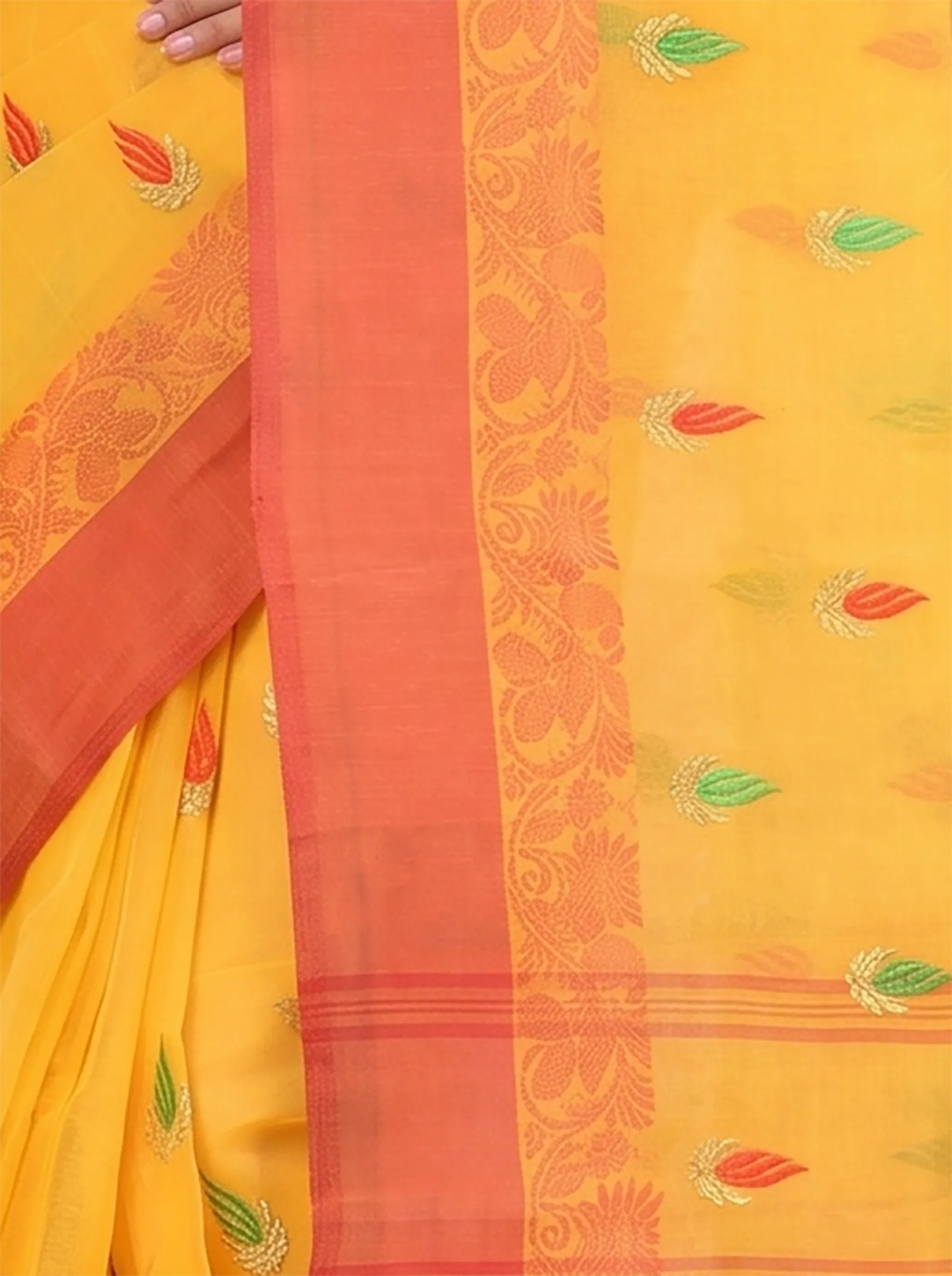 DipDiya Pure Cotton  Traditional Bengali Yellow Artisan Crafted Clasic Than Embroidery Tant Saree
