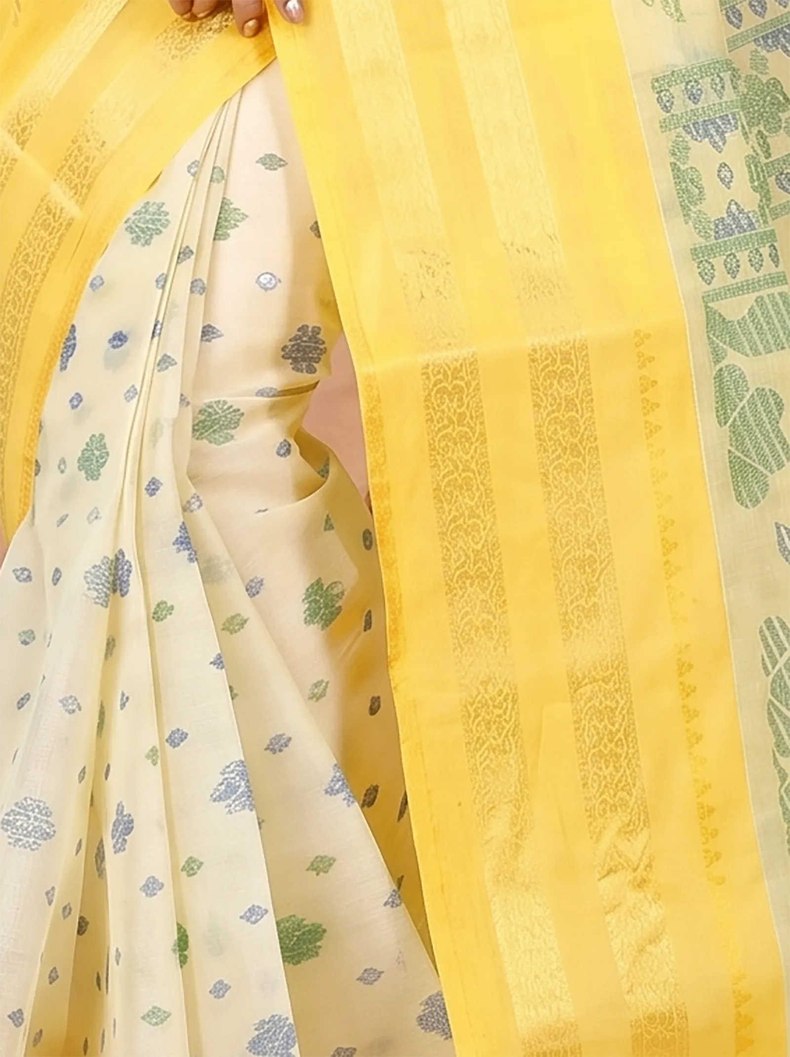 DipDiya Pure Cotton  Traditional Bengali Yellow Artisan Crafted FullBall Print Printed Tant Saree