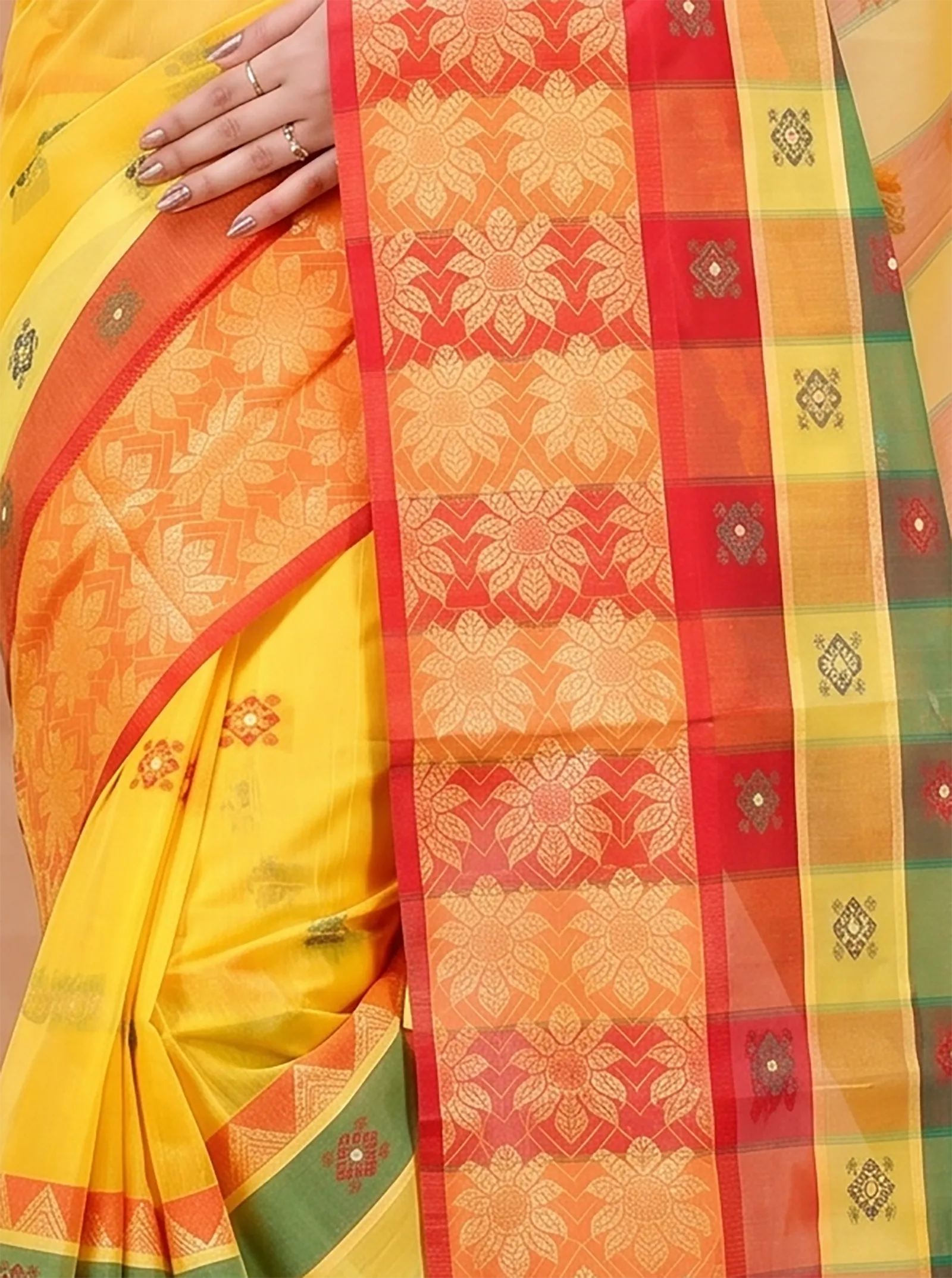 DipDiya Pure Cotton  Traditional Bengali Yellow Artisan Crafted FulPar Tant Saree