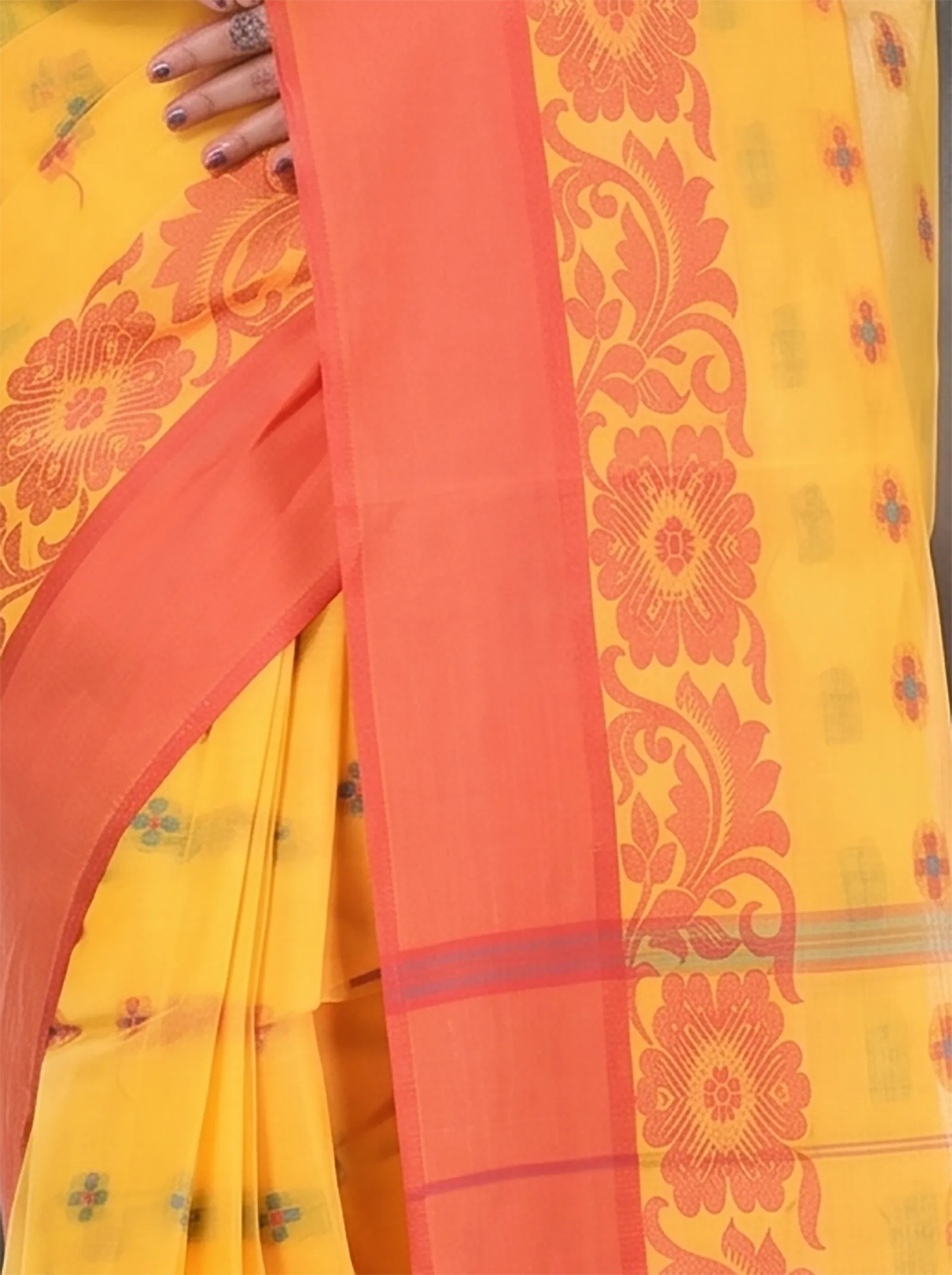 DipDiya Pure Cotton  Traditional Bengali Yellow Artisan Crafted Ganga Jamuna Latapar Tant Saree