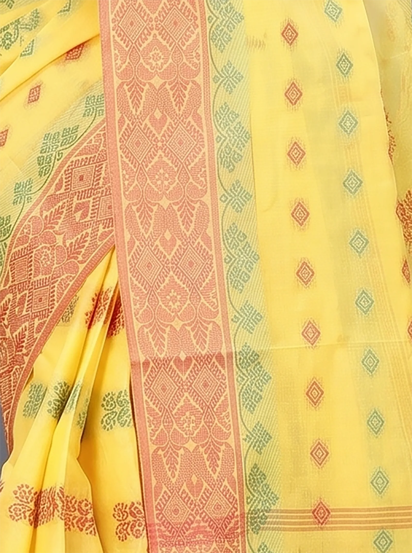 DipDiya Pure Cotton  Traditional Bengali Yellow Artisan Crafted Ghusoon Tant Saree