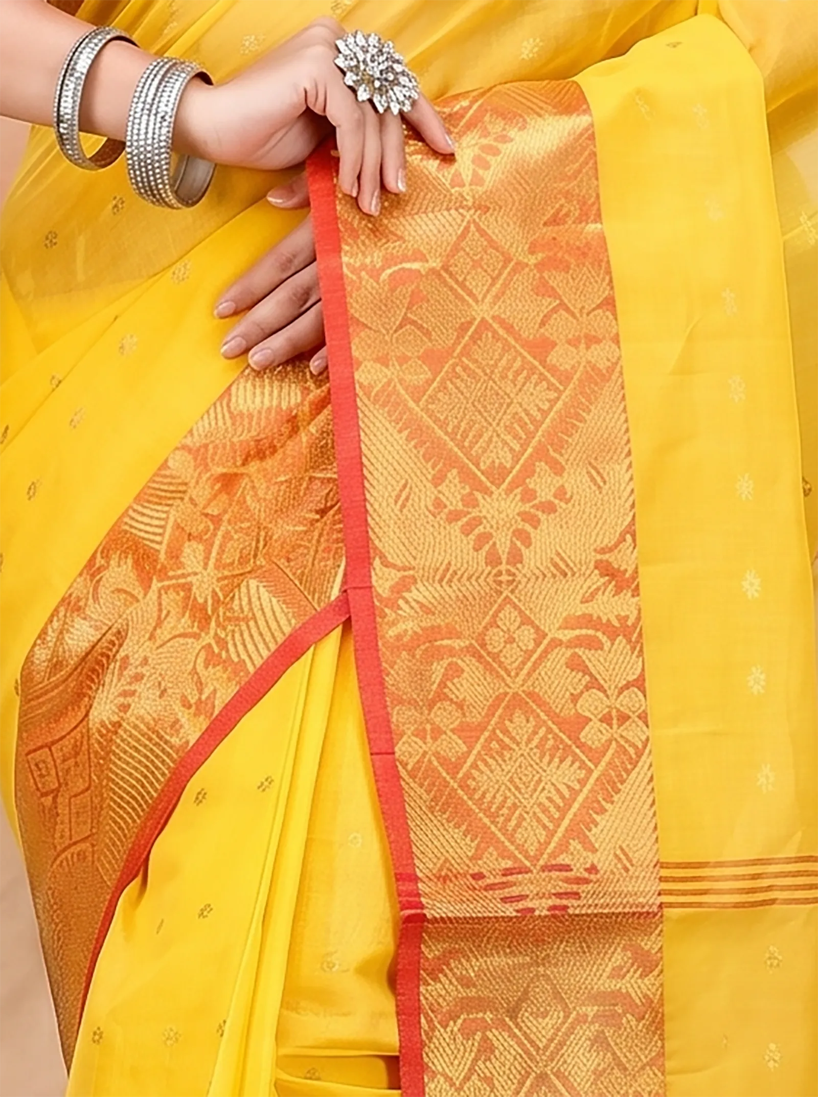 DipDiya Pure Cotton  Traditional Bengali Yellow Artisan Crafted Gopa Tant Saree