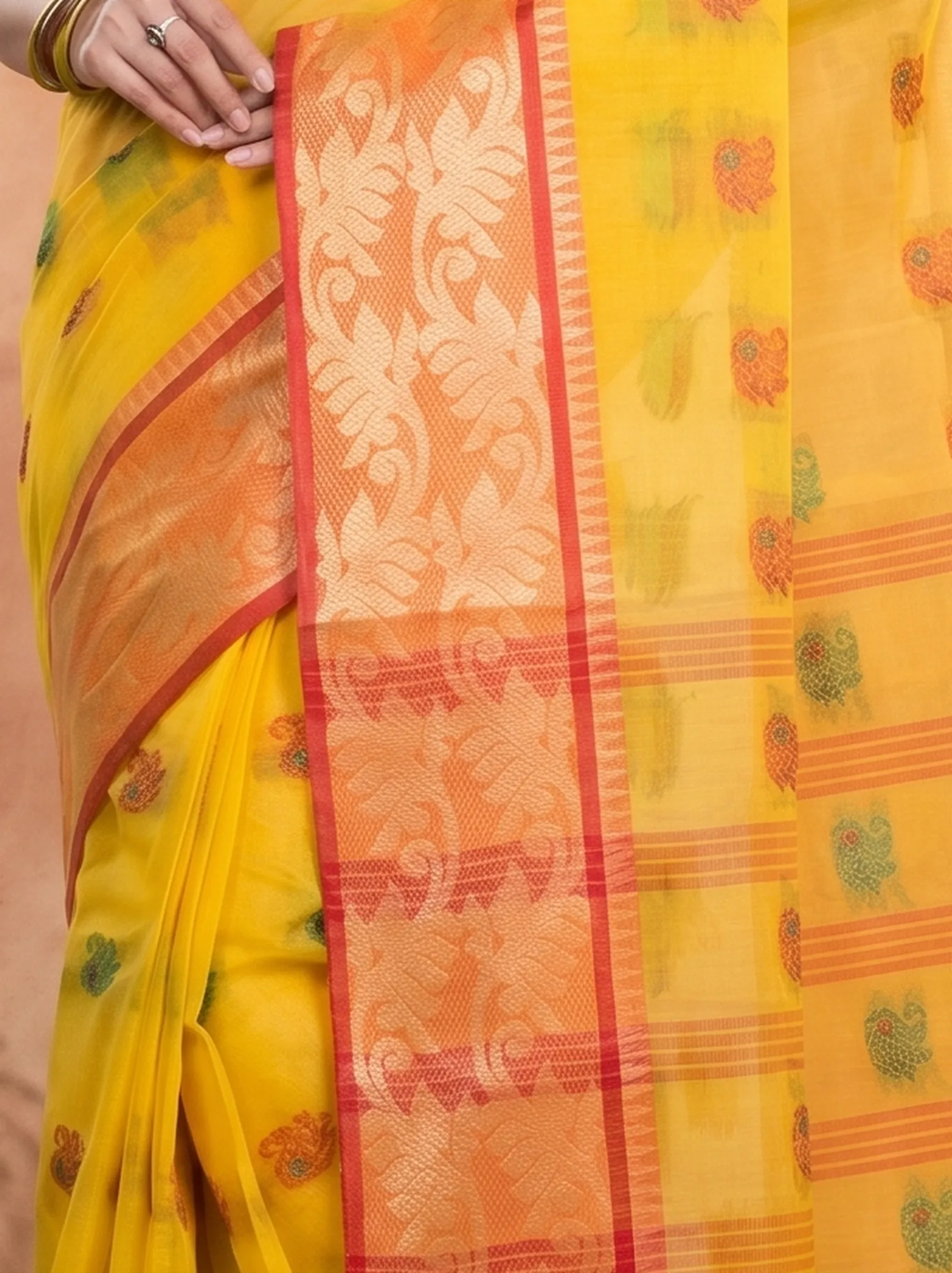 DipDiya Pure Cotton  Traditional Bengali Yellow Artisan Crafted HasFul Tant Saree