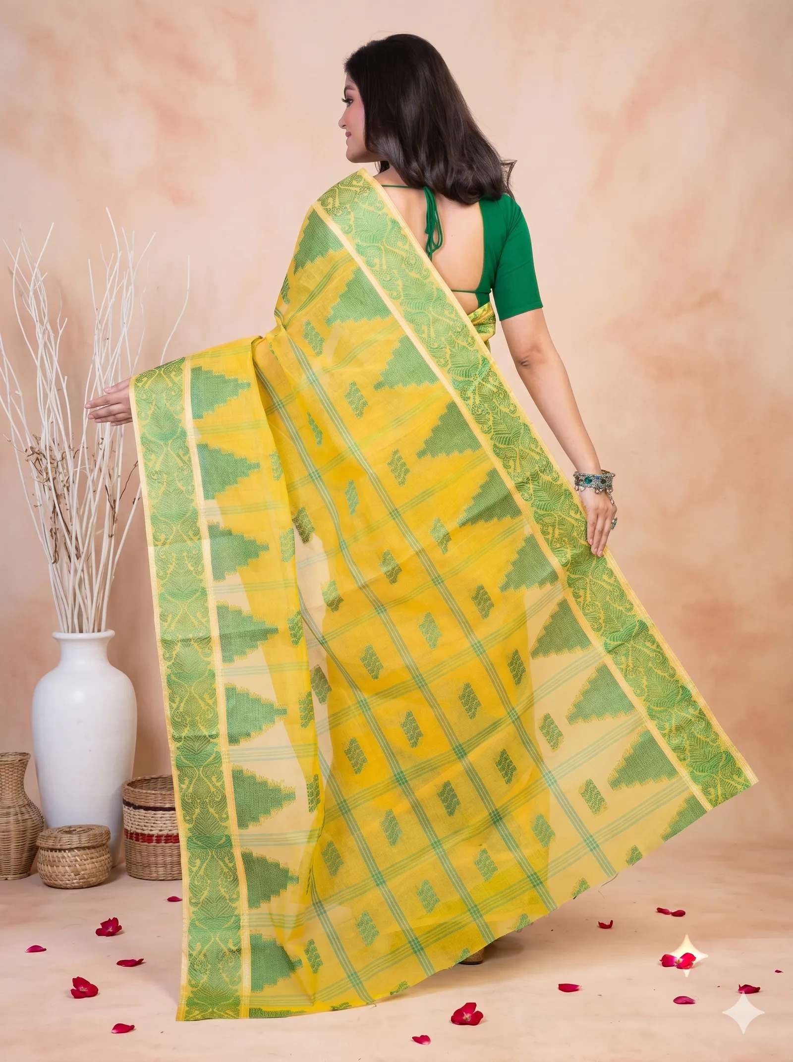 DipDiya Pure Cotton  Traditional Bengali Yellow Artisan Crafted Kamala Desiging Tant Saree
