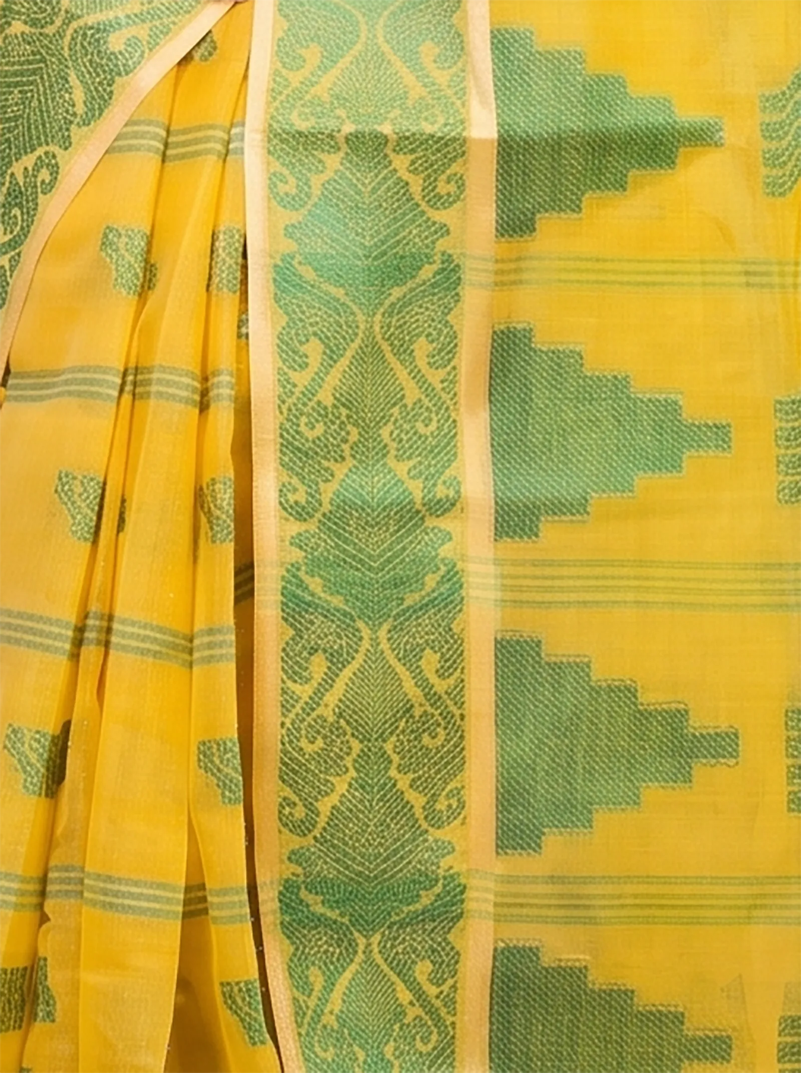 DipDiya Pure Cotton  Traditional Bengali Yellow Artisan Crafted Kamala Desiging Tant Saree