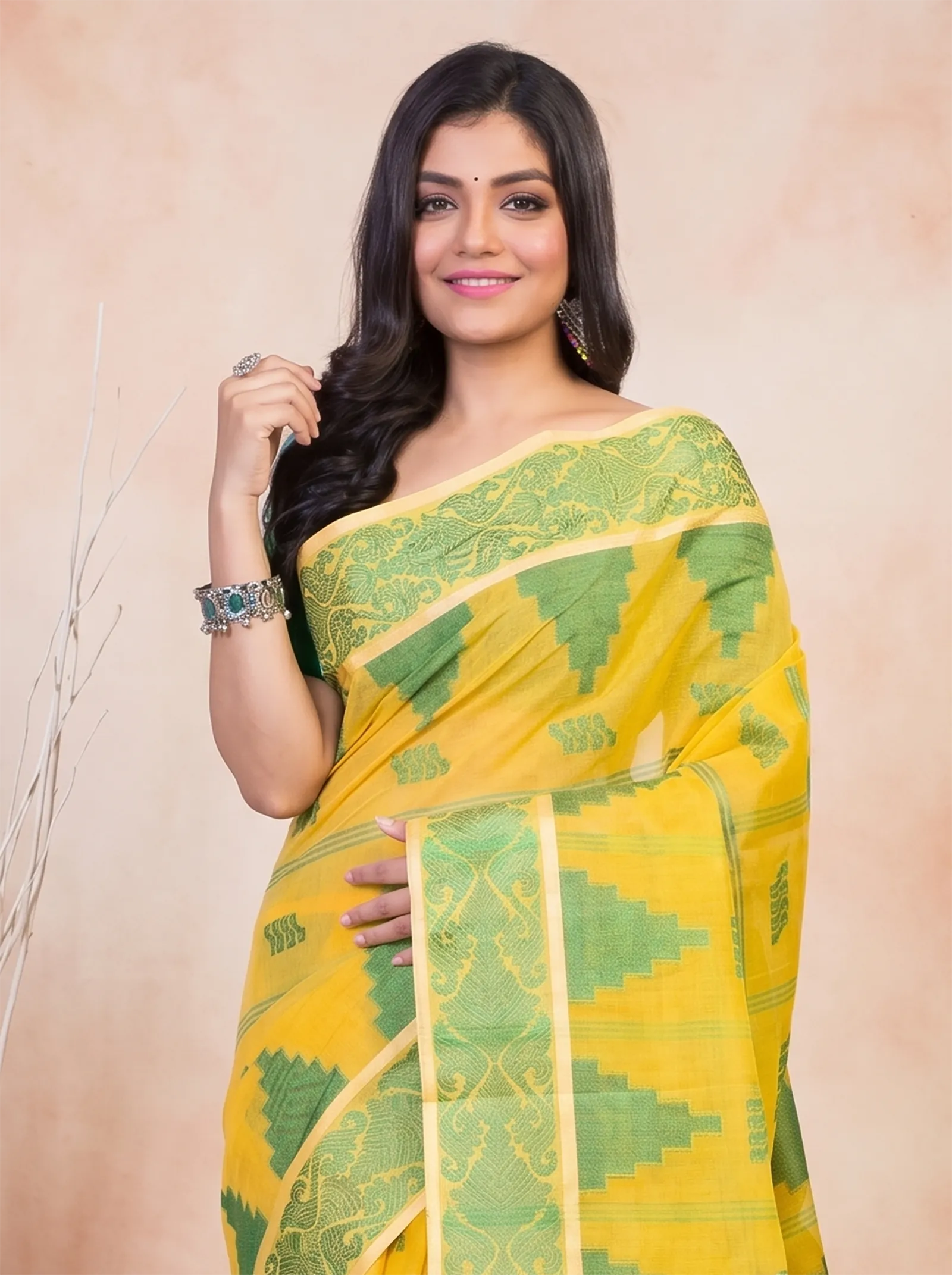 DipDiya Pure Cotton  Traditional Bengali Yellow Artisan Crafted Kamala Desiging Tant Saree