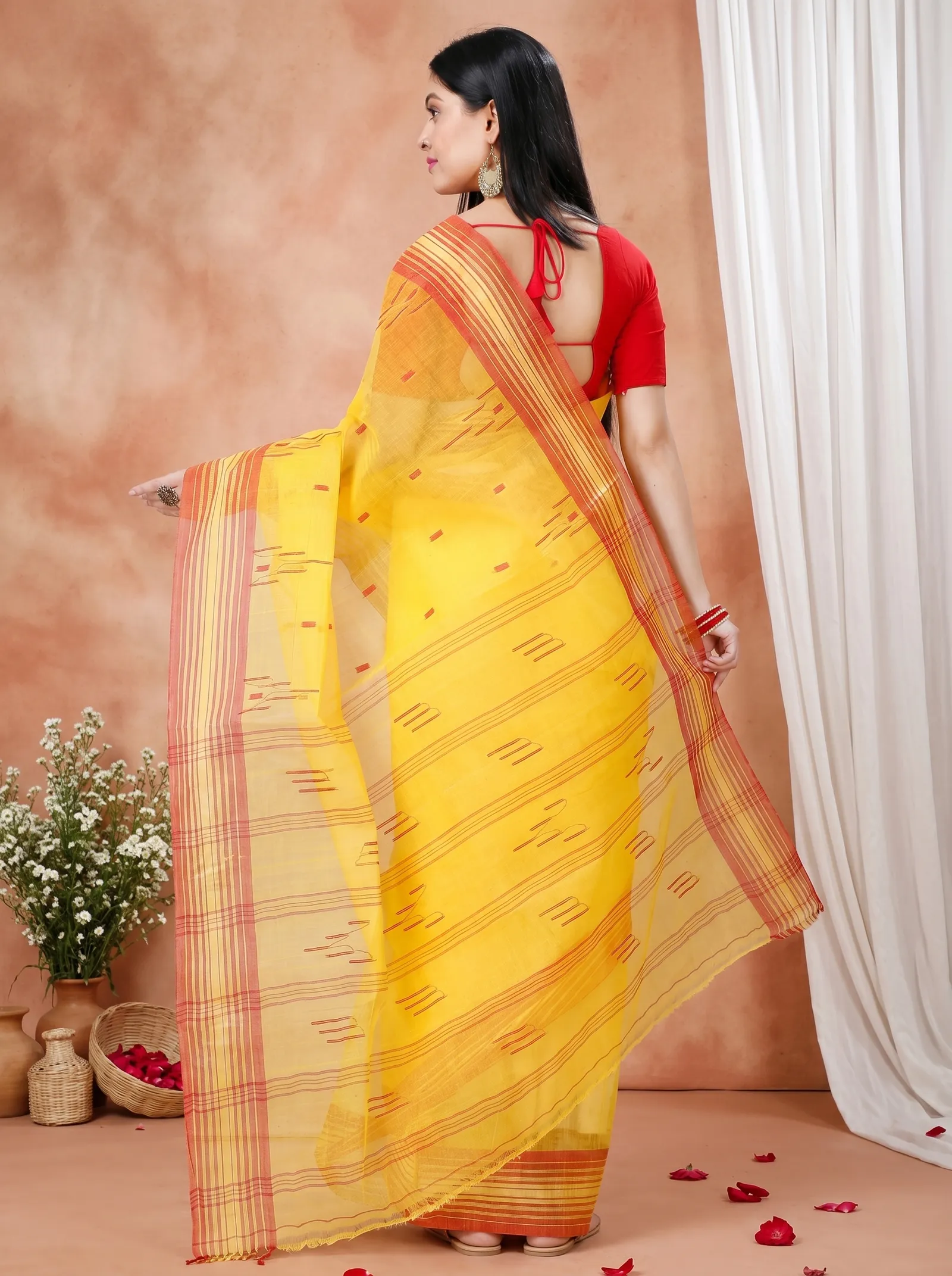 DipDiya Pure Cotton  Traditional Bengali Yellow Artisan Crafted Naman Tant Saree