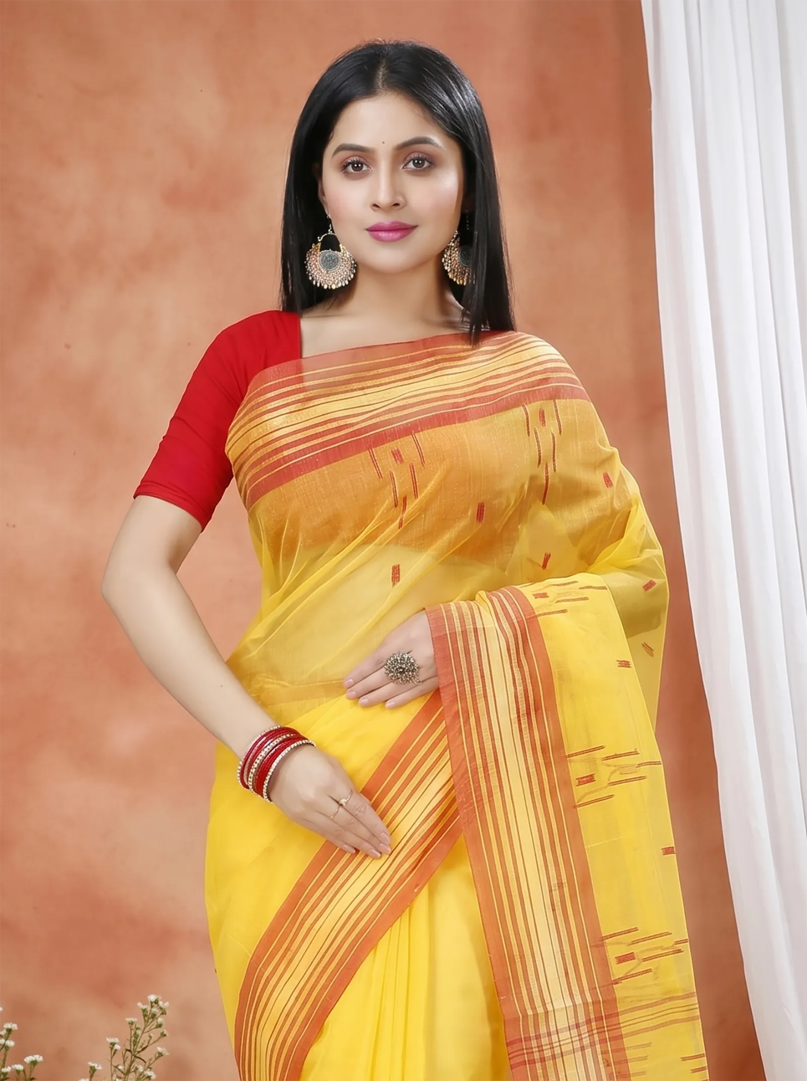 DipDiya Pure Cotton  Traditional Bengali Yellow Artisan Crafted Naman Tant Saree
