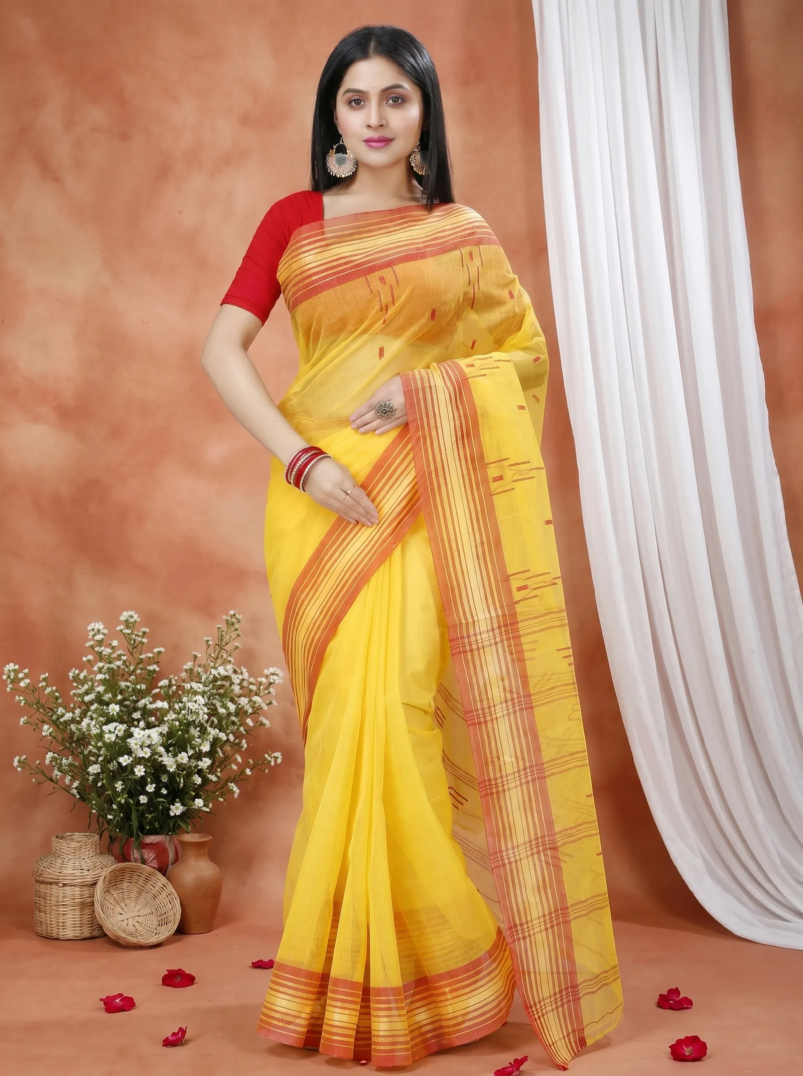 DipDiya Pure Cotton  Traditional Bengali Yellow Artisan Crafted Naman Tant Saree